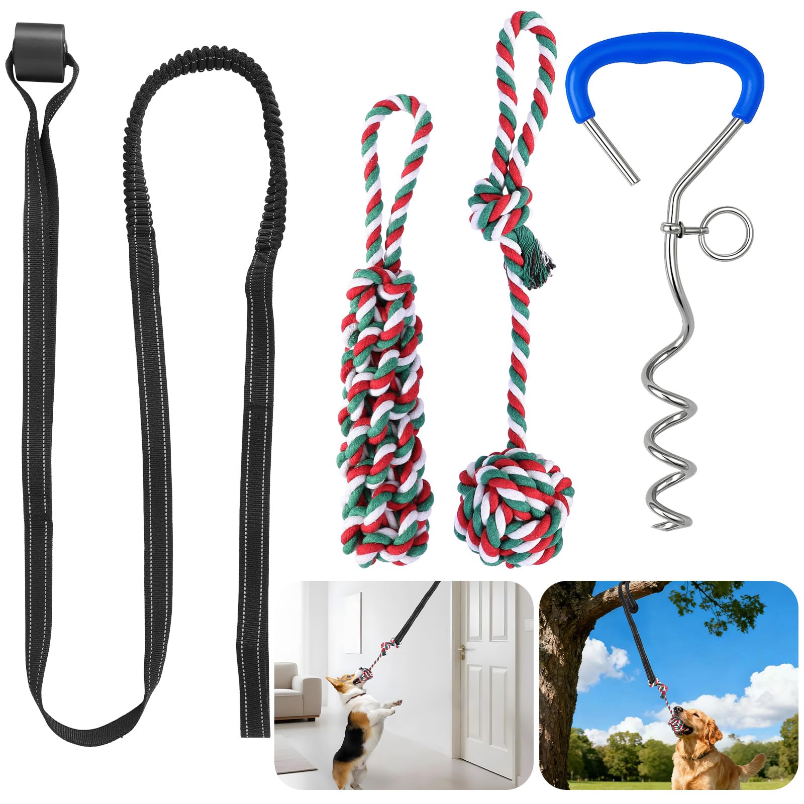 HOPET Bungee Tug Toy for Dogs,Tug of War Dog Toy for Aggressive Chewers to Keep Them Busy,Interactive Dog Rope Toy for Medium/Sm