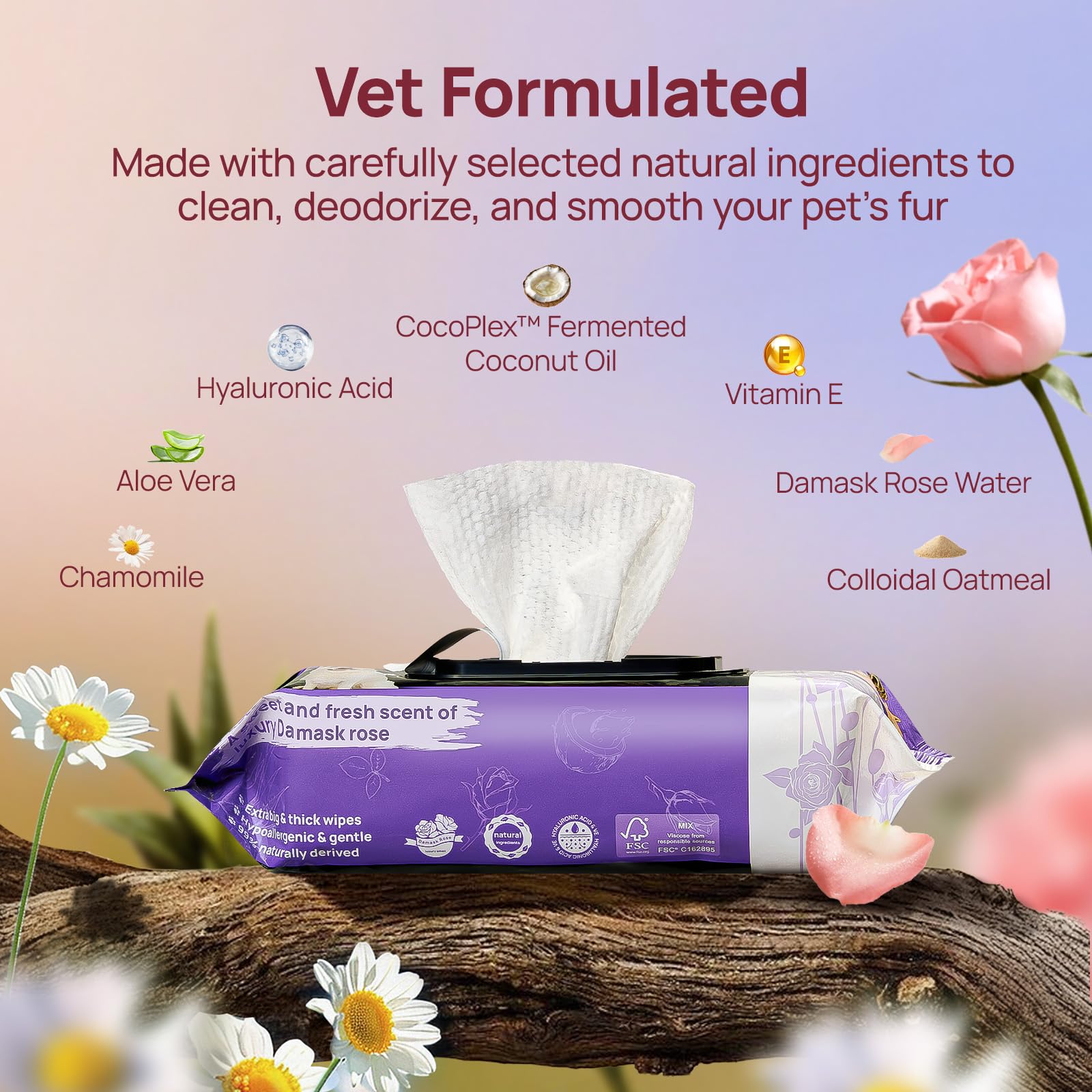 Hicc Pet Cleaning Deodorizing Wipes For Dogs & Cats, Vet Recommended Nourishes Smoothes Fur Pet Grooming Wipes With Fermented Co