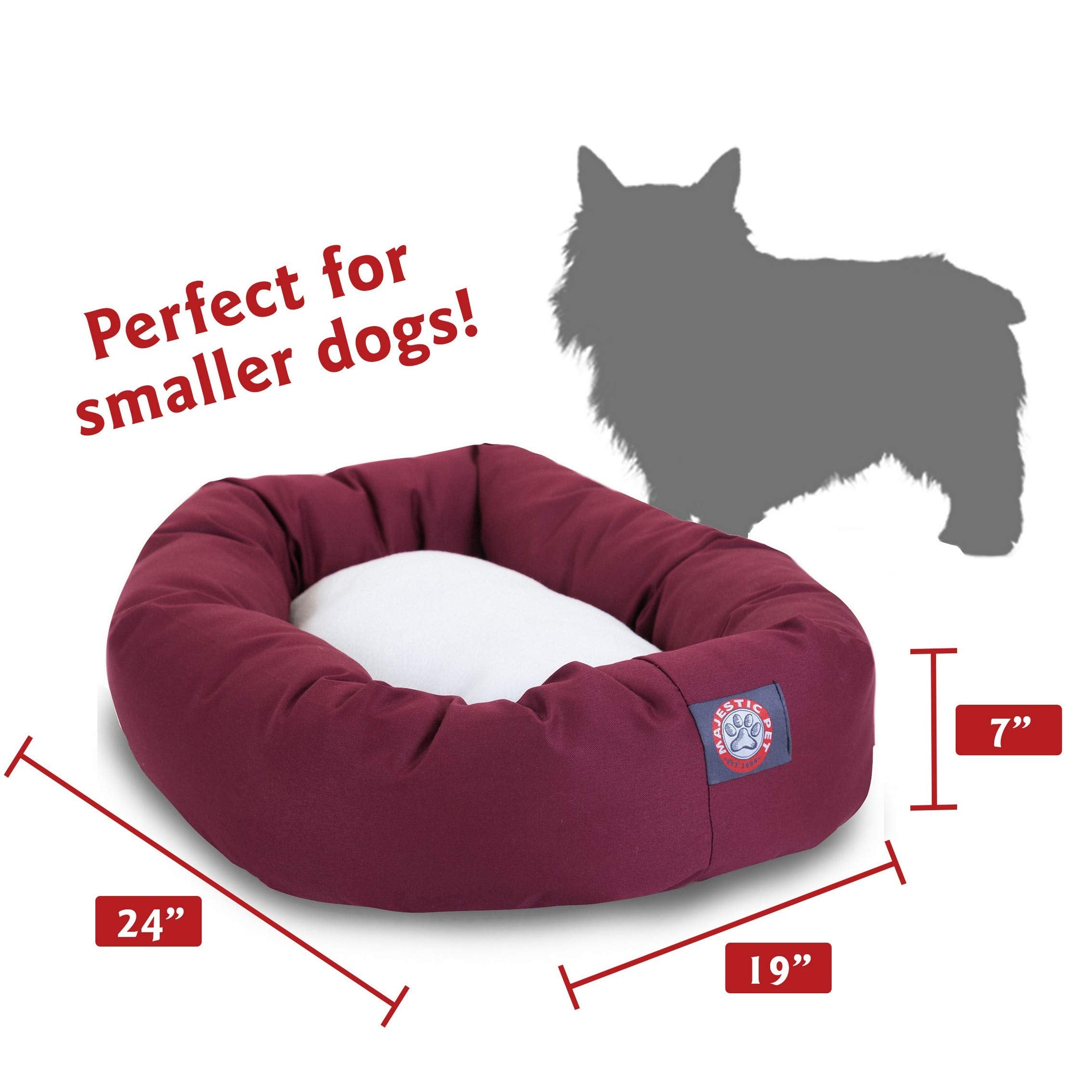 24 Inch Burgundy & Sherpa Bagel Dog Bed By Majestic Pet Products