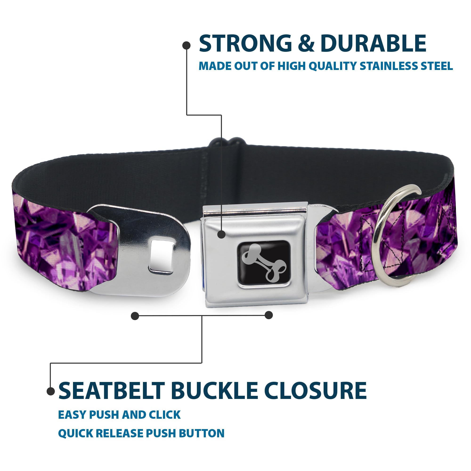 Buckle-Down 16-23'' Crystals Purples Dog Collar Bone, Wide Medium