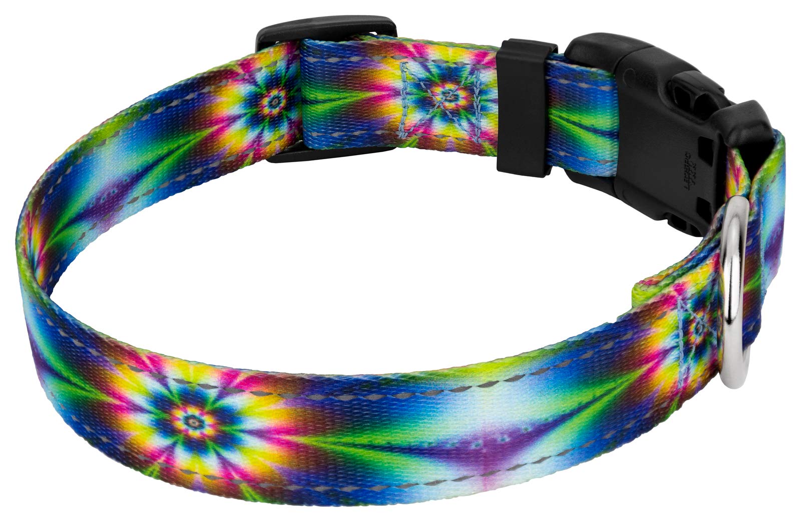 Country Brook Petz - Deluxe Tie Dye Flowers Reflective Dog Collar Collection Featured Night Safe Designs (1 Inch, Large)