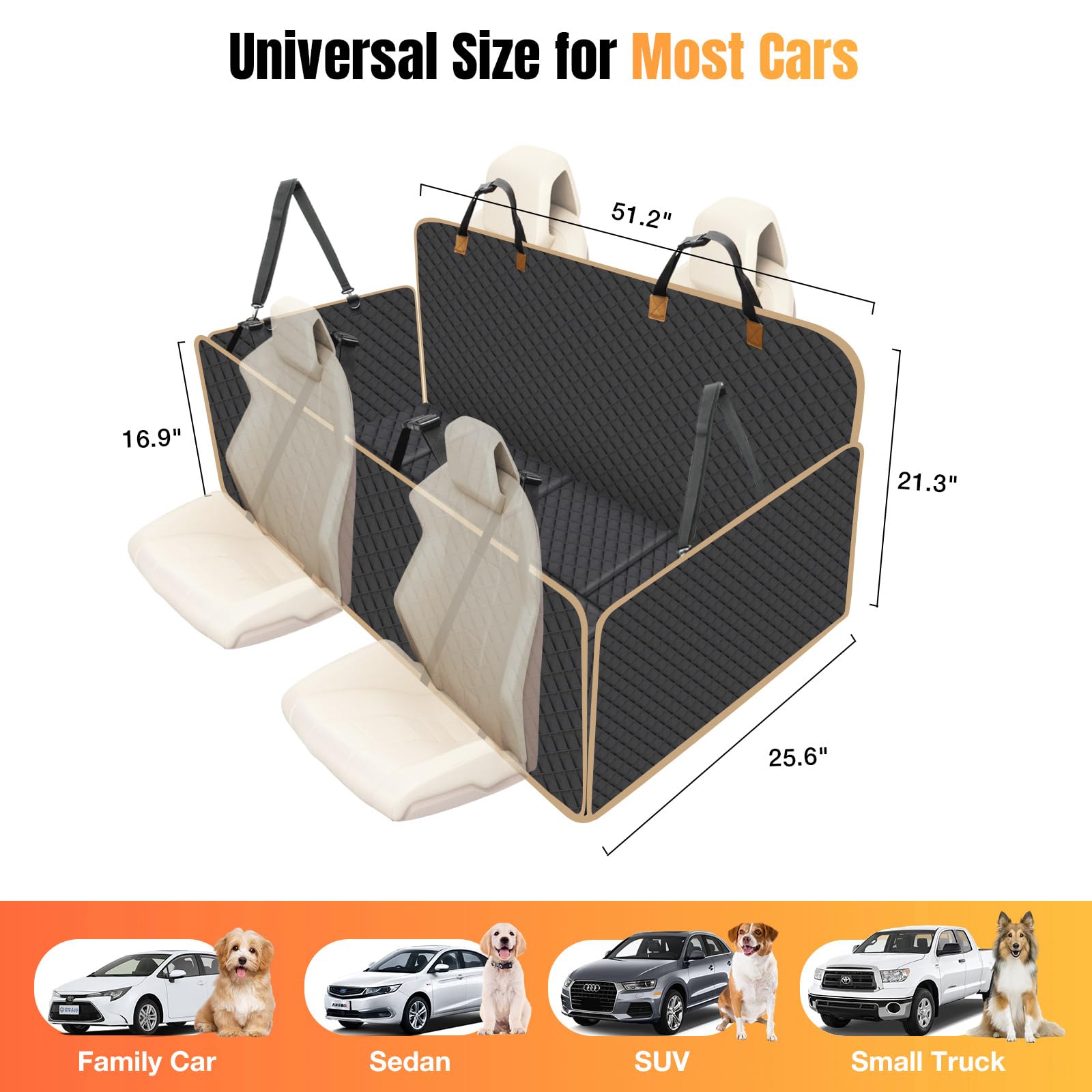 Lekespring Dog Car Seat Cover For Back Seat, Dog Car Bed Cover With Strong Hard Bottom 4 Panels, Car Back Seat Extender Hammock