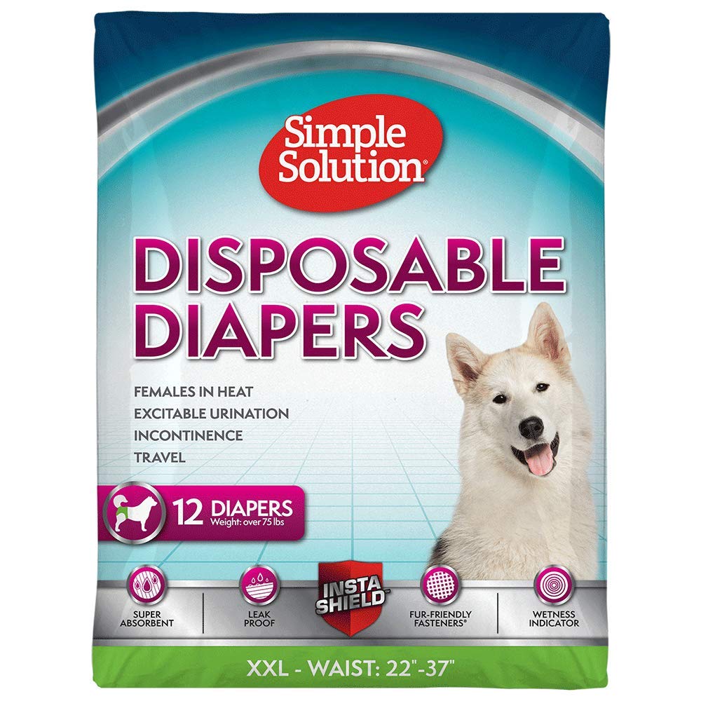 Simple Solution Disposable Dog Diapers For Female Dogs, True Fit, Absorbent Leak Proof With Wetness Indicator, Xxl Puppy & Doggie Period Pad & Pee Diaper, For Large Pets 22-37 Inch Waist, 12 Count