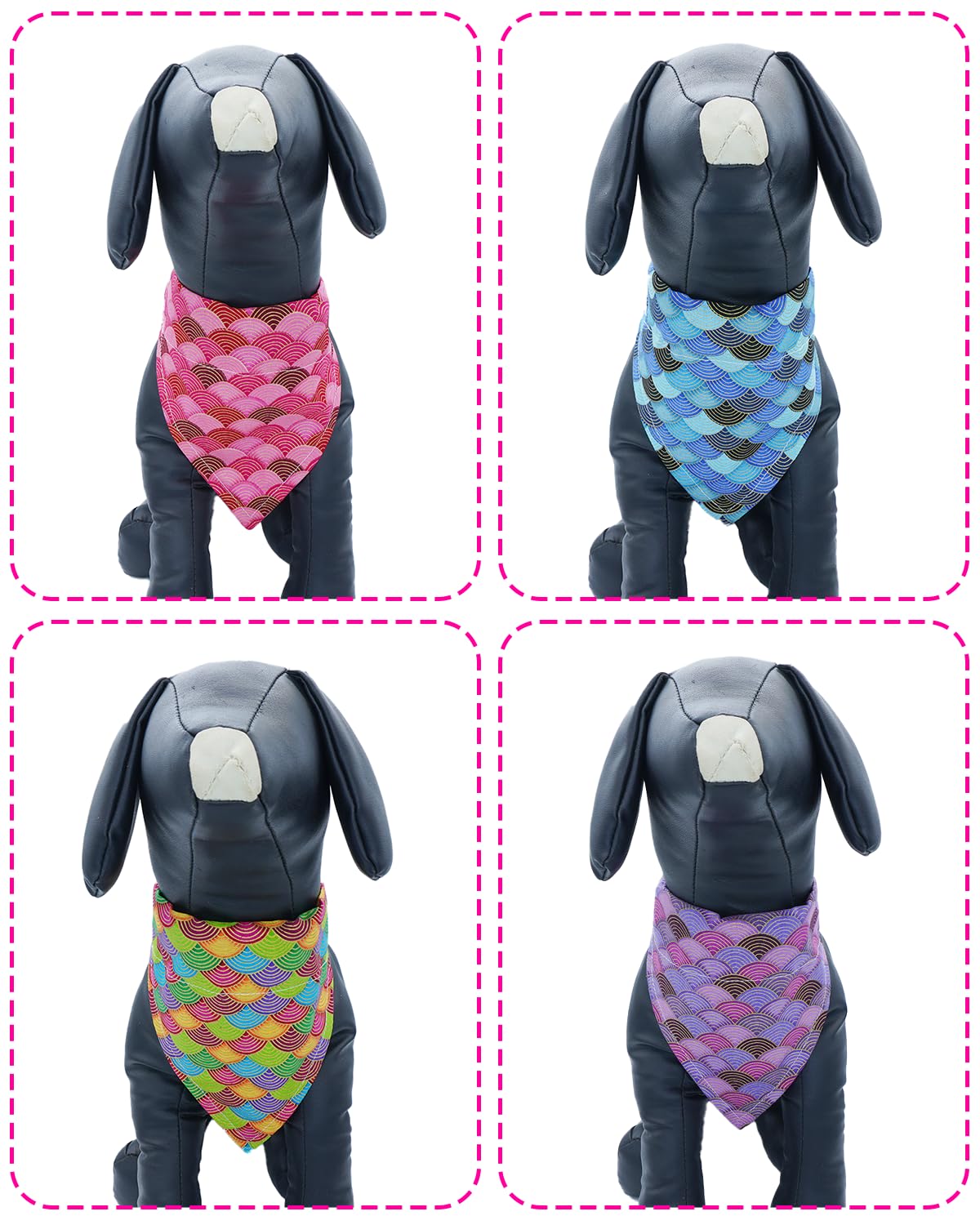 Pet Show 4 Pack Mermaid Small Dog Bandanas Slide On Collar Set Washable Wave Fish Scale Puppies Cat Scarf Bibs Slip Through Coll
