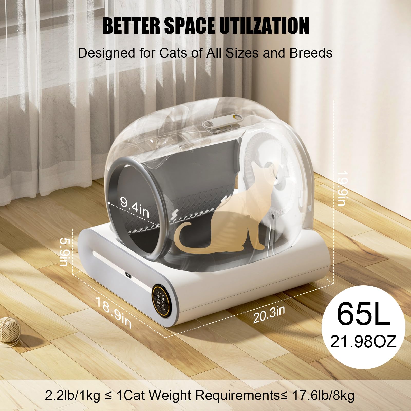 65L/9L Large Capacity Self-Cleaning Cat Litter Box for Multiple Cats, Automatic with App Control, No Scooping Needed, Easy to Cl