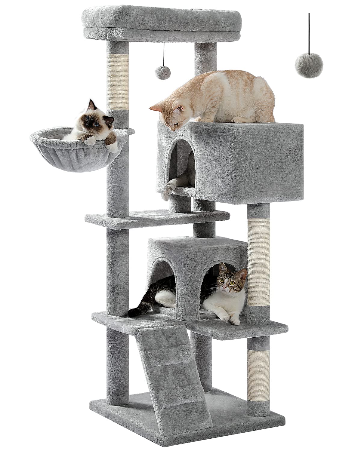 Muttros Cat Tree For Large Cats Adult With Super Large Top Perch, 56.3'' Cat Tower For Large Cats With Plush Hammock, Dangling P