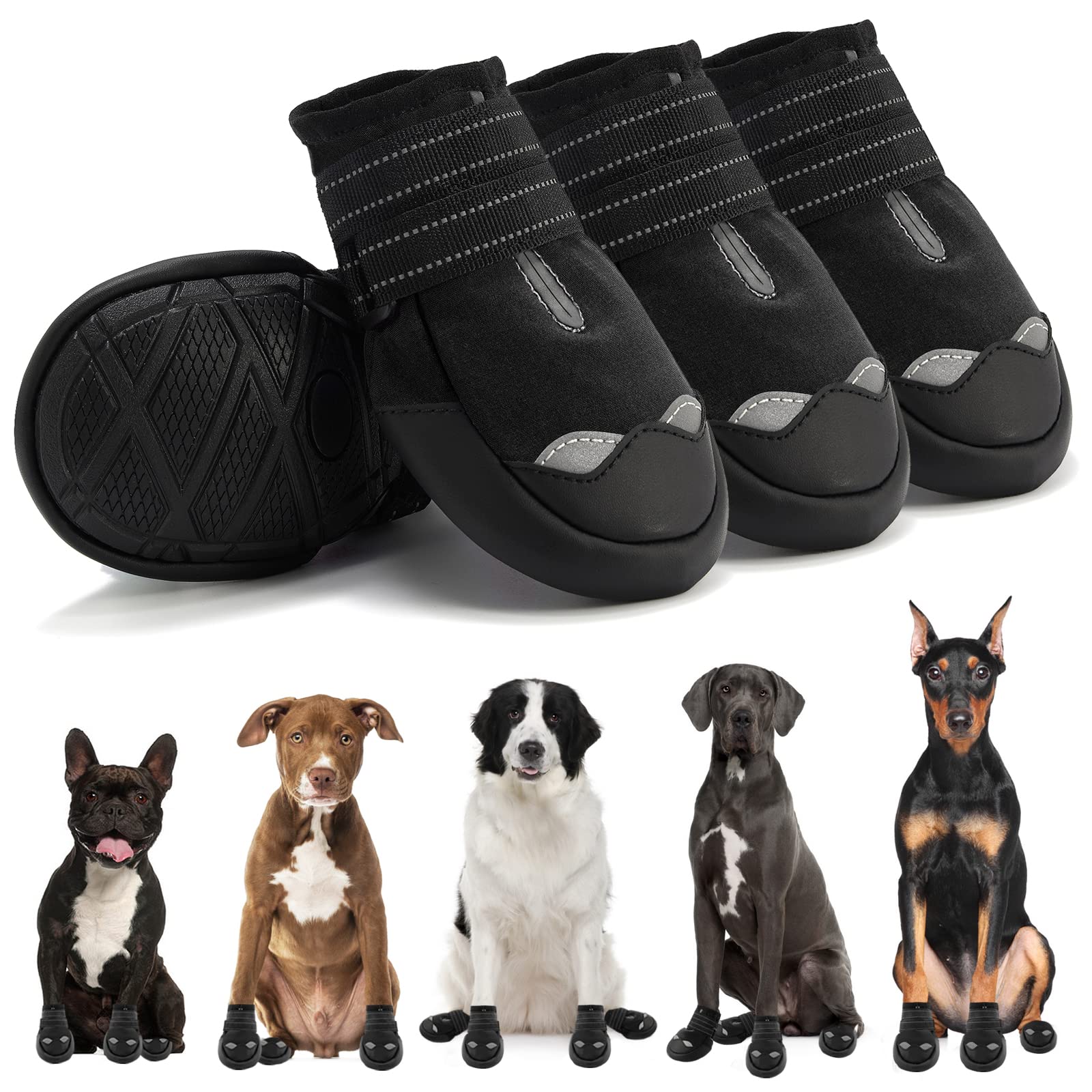 Aokown Dog Shoes Large Size Dogs, Waterproof Dog Snow Boots For Large Dogs, Dog Boots & Paw Protectors For Snow Outdoor Walking,