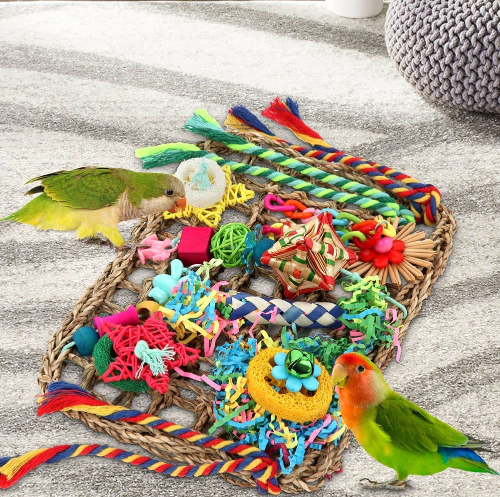 Bird Toys Bird Foraging Toys For Parakeets Cockatiel Conures Lovebirds Bird Foraging Shredding Seagrass Wall With Various Toys F