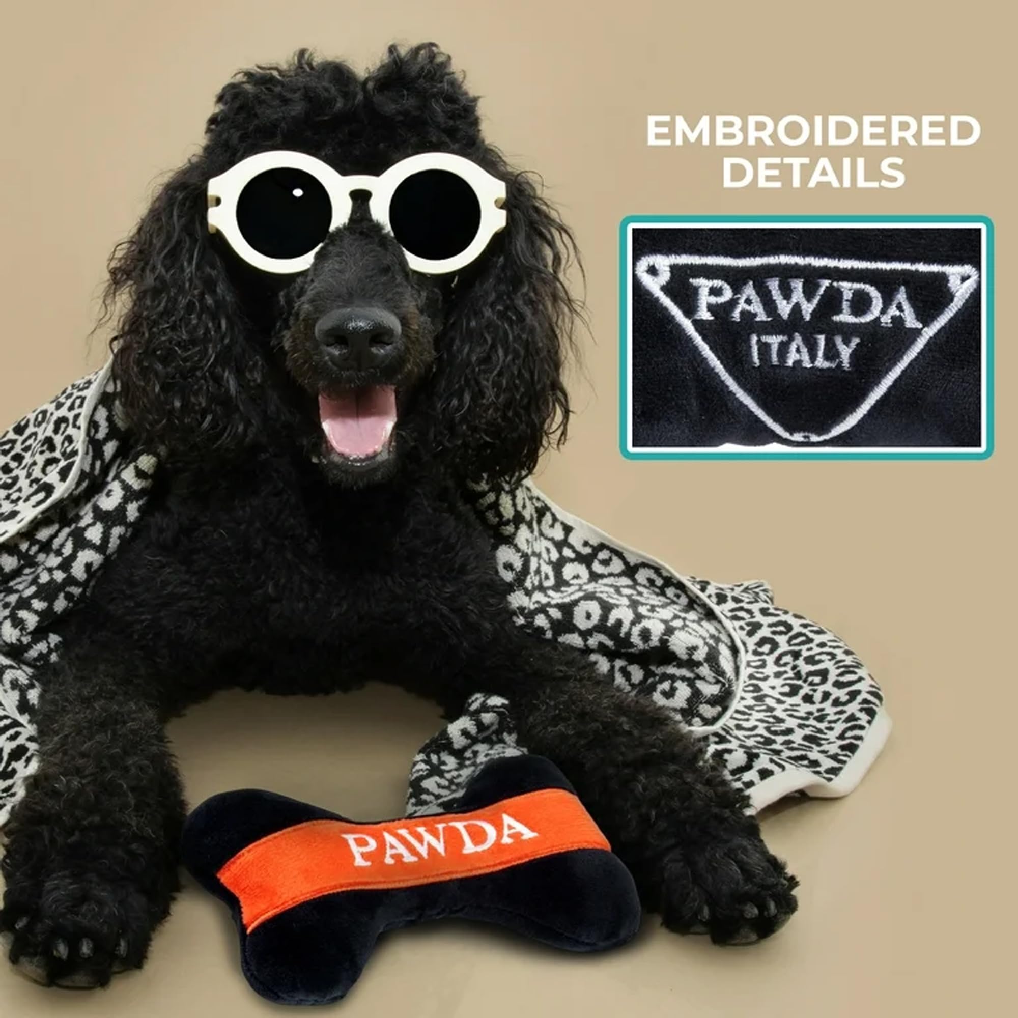 Haute Diggity Dog Pawda Bone, Plush Designer Dog Toys with Interactive Squeaker, Stimulating Pet Enrichment, Machine-Washable &