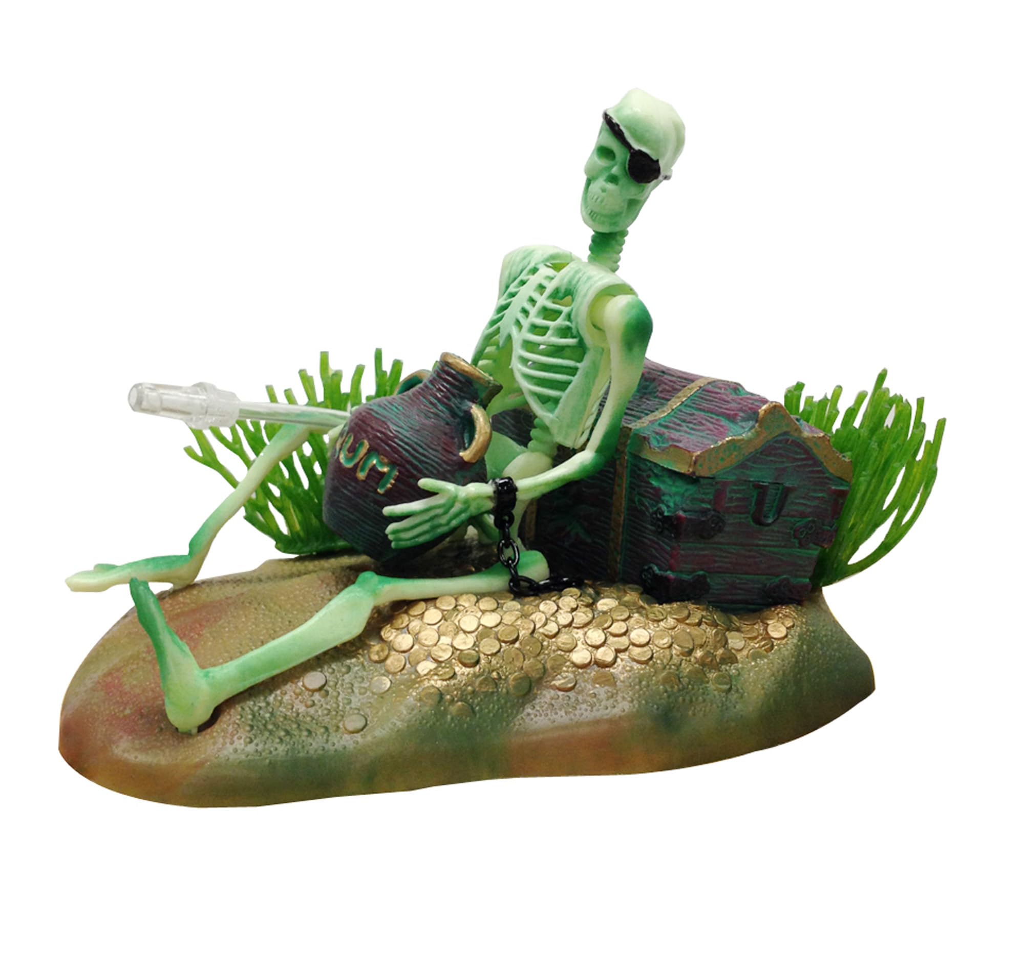 Penn-Plax Action Air Pirate Skeleton With Jug & Treasure Chest Live-Action Aerating Aquarium Ornament