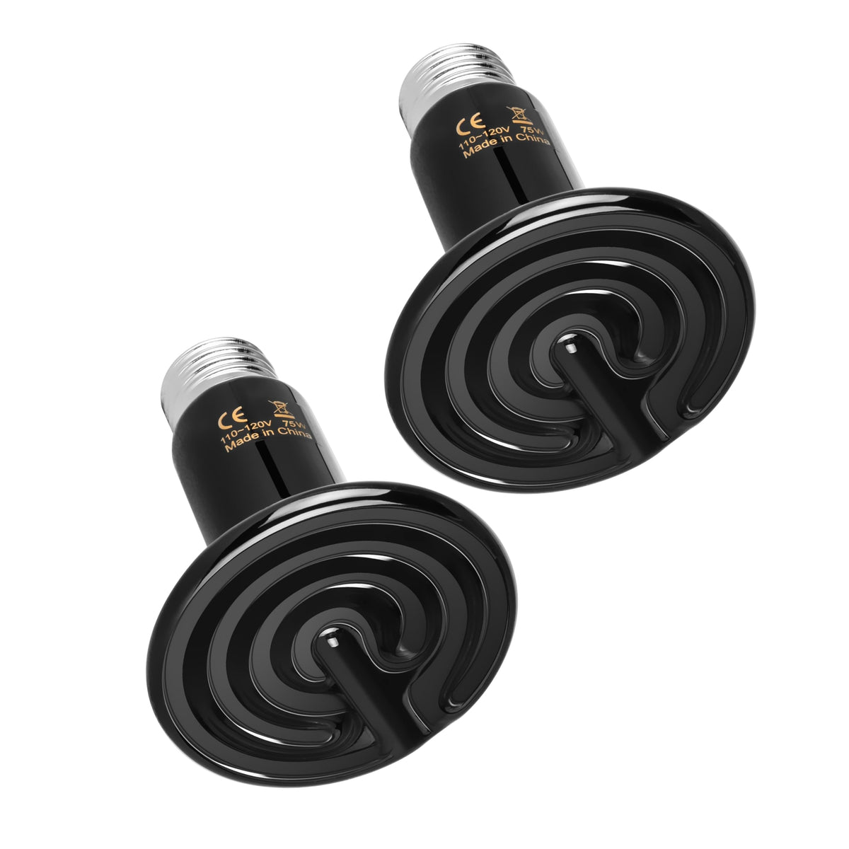 HealSmart Reptile Heat Lamp 75W 2-Pack Ceramic Heat Emitter, No Light Emitting Heat Bulbs for Amphibian Pet Brooder Coop Incubat