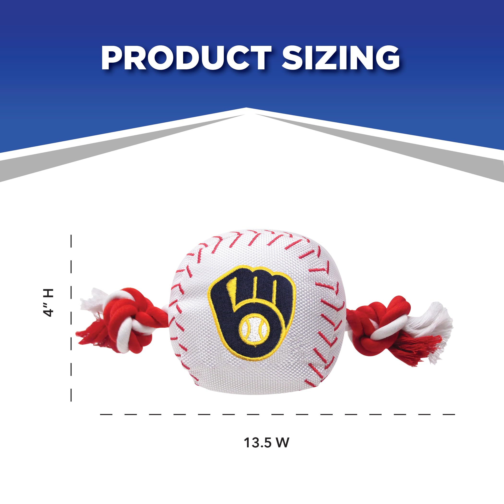 Mlb Milwaukee Brewers Baseball Rope Toy For Dogs & Cats. Tough Nylon, Sporty Baseball Design, Heavy-Duty Ropes With Inner Squeak