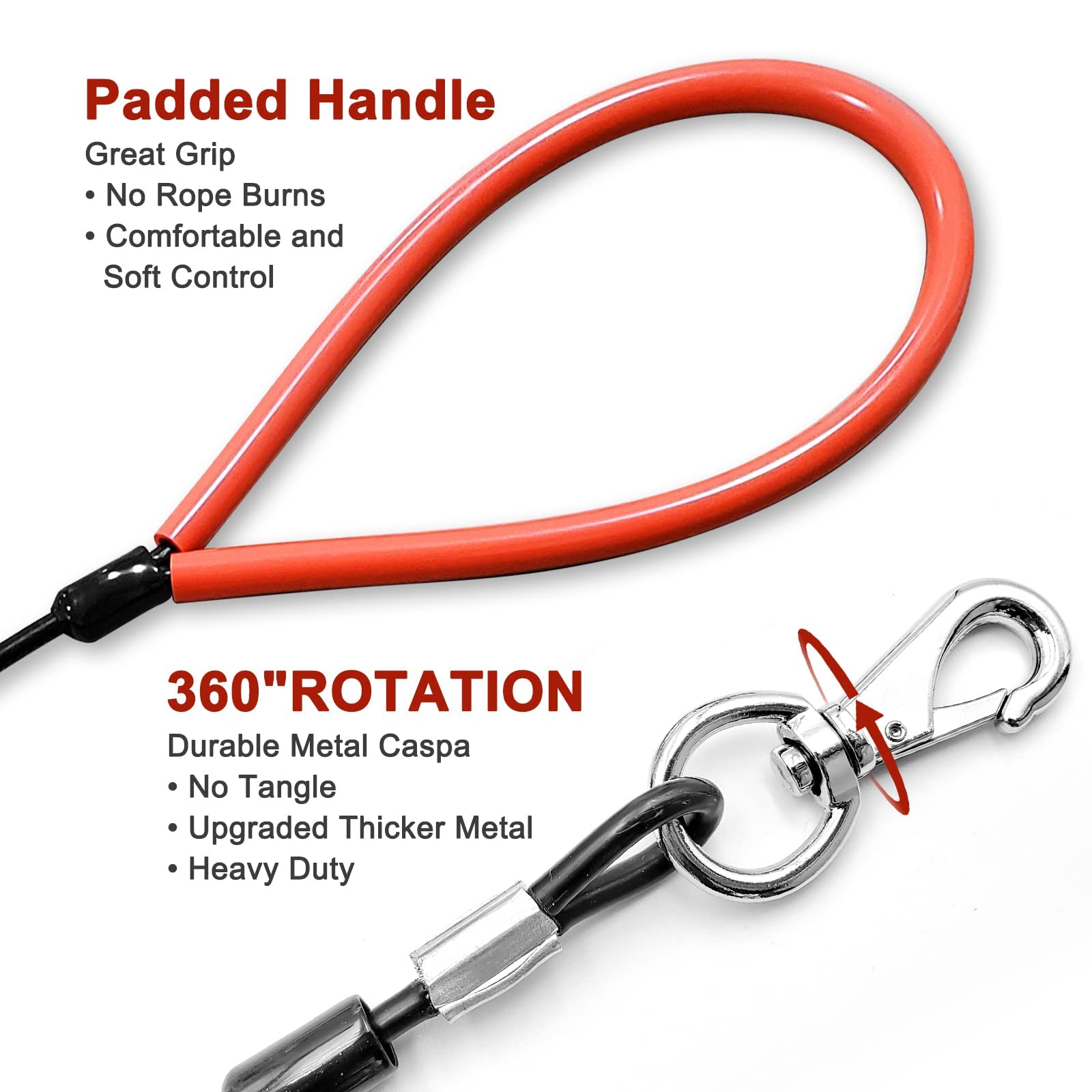 Heavy Duty Dog Leash, Chew Proof Metal Leash For Large Dogs (Up To 250Lbs), 5Ft Wirerope Dog Leashes With Soft Silicone Grip,Bla