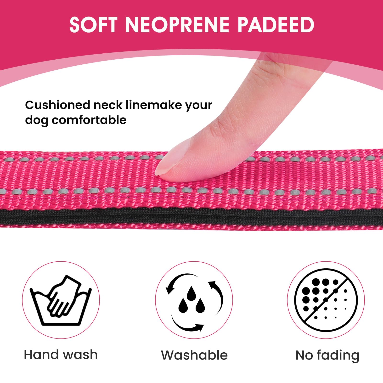Penseepet Reflective Dog Collar Padded With Soft Neoprene Breathable Quick Release Basic Dog Collars For Medium Dogs Hot Pink Girl