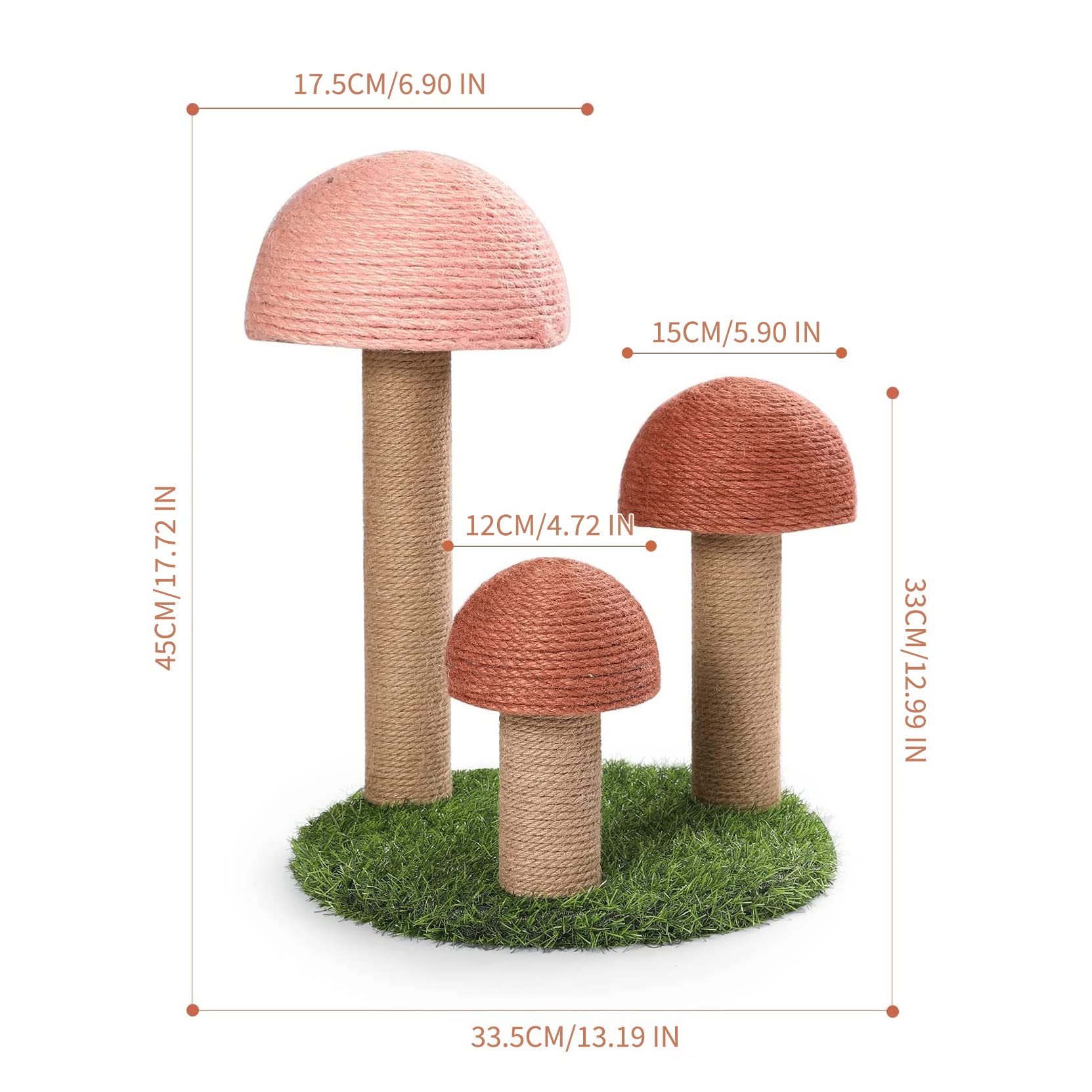 Powerking Cat Scratching Post, Mushroom Claw Scratching Post For Cat, Natural Sisal Cat Scratchers With 3 Mushroom Pole, Cat Interactive Toys