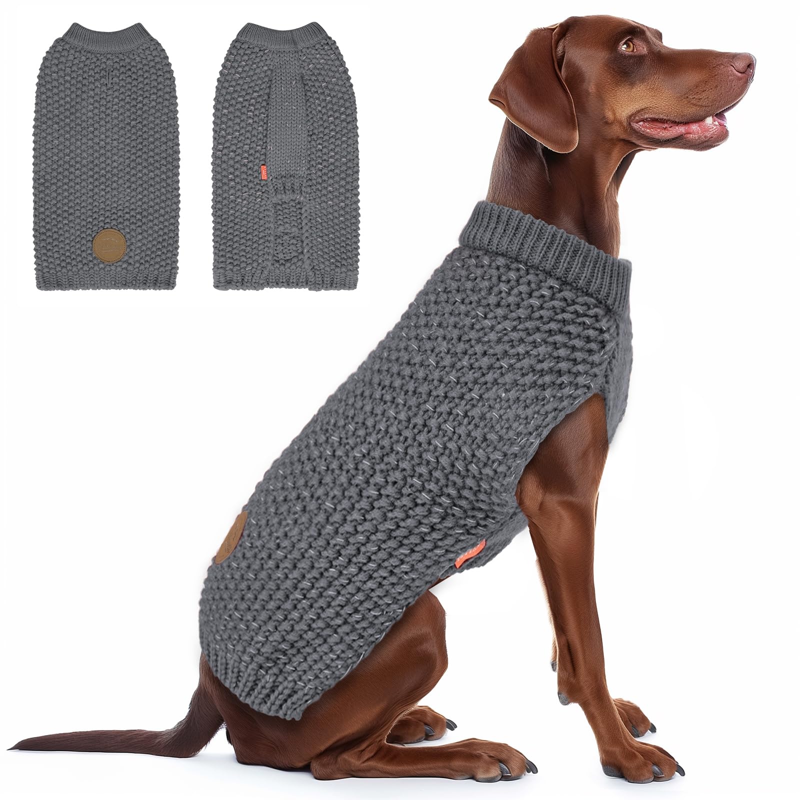 Kyeese Comfy Dog Clothes - Classic Dog Coat With Leash Hole, Reflective Yarn, Warm & Stretchy For Large Dogs, Grey, 3Xl