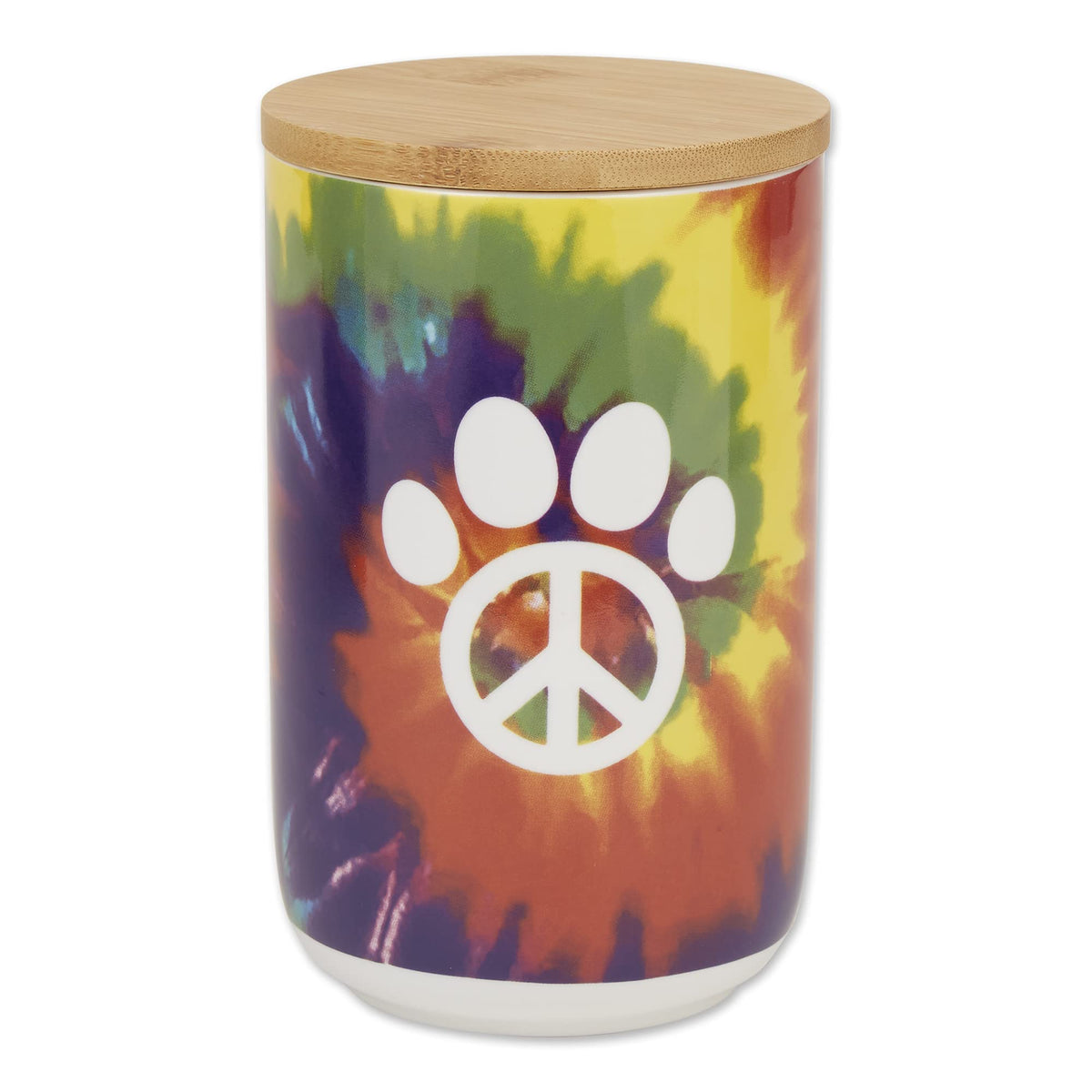 Bone Dry Ceramic Pet Treat Canister With Bamboo Lid, Dishwasher Safe, Countertop Storage, Keep Dog & Cat Treats Safe & Dry, 4X6.5, Peace Paw