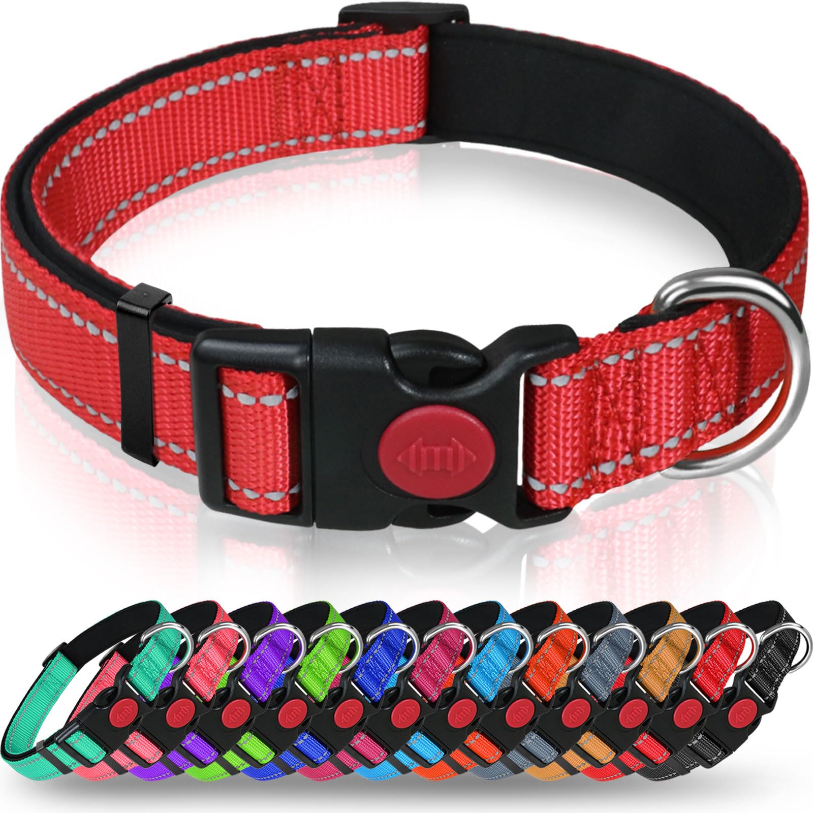 Taglory Reflective Dog Collar With Safety Locking Buckle, Adjustable Nylon Pet Collars For Puppy Dogs, Xs, Red