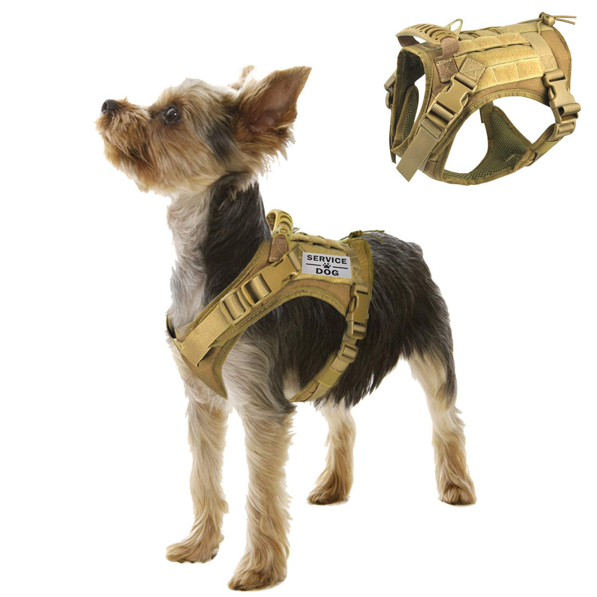 Hanshengday Tactical Service Dog Vest Harness For Medium Large Dog, Military K9 Training Dog Vest With Molle & Loop Panels Adjustable Tactical Dog Vest Harnesses With Handle (S, Khaki)