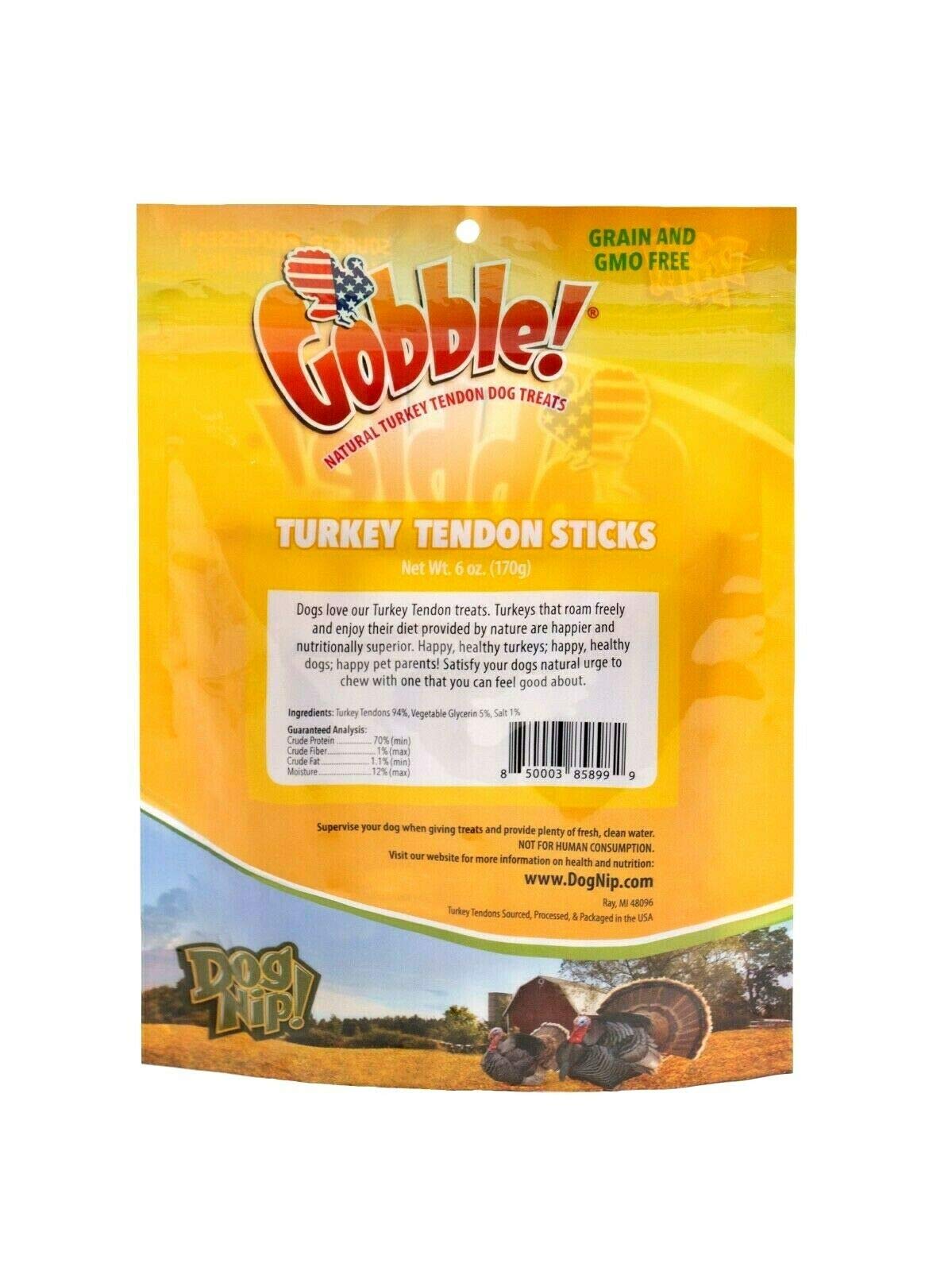 Gobble! 6-Inch Turkey Tendon Sticks for Dogs, Made in USA, 6 oz. (170g) Reseal Value Bags, All-Natural Hypoallergenic Dog Chew T