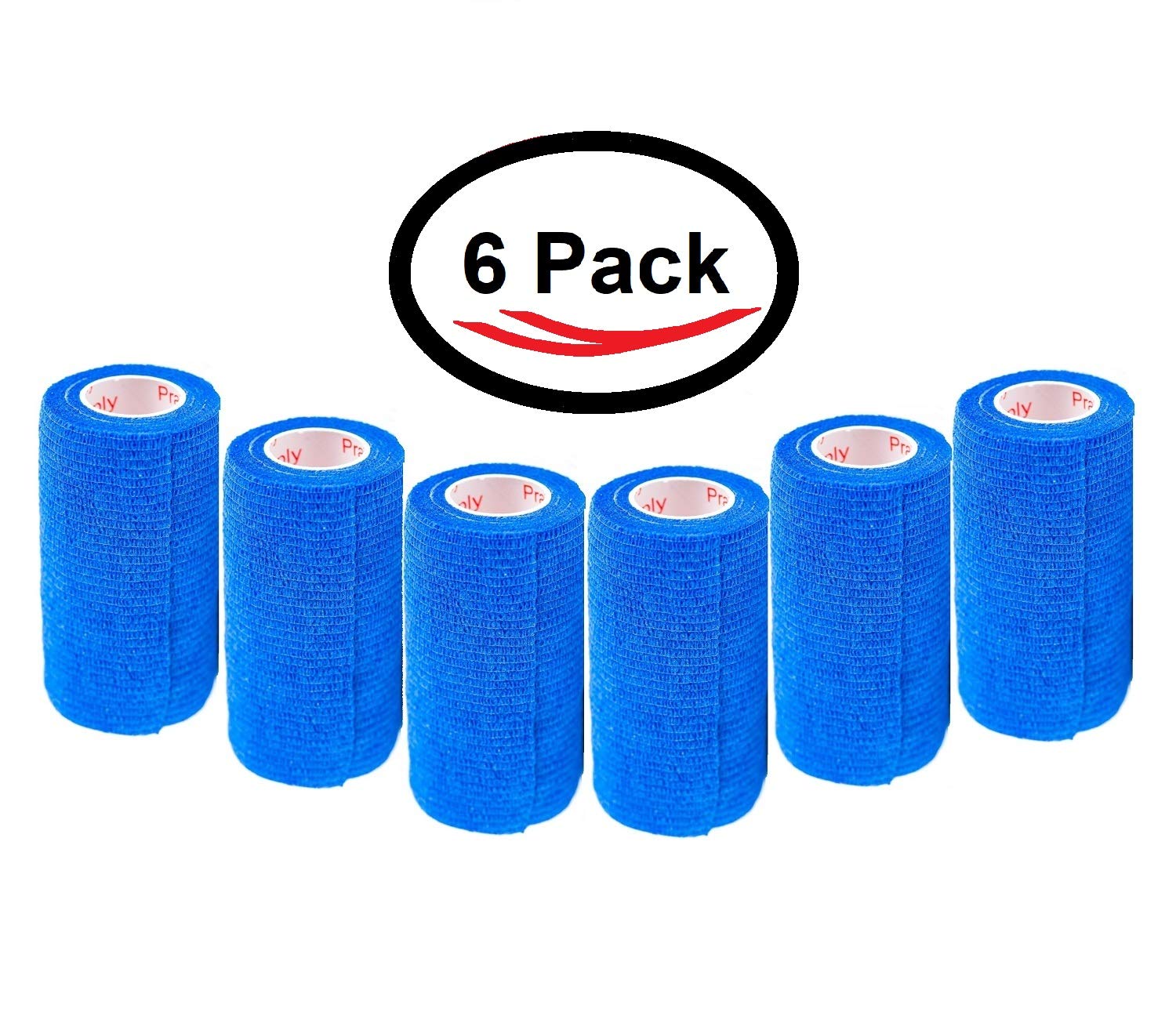 4 Inch Vet Wrap Tape Bulk (Blue) (Pack of 6) Self Adhesive Adherent Adhering Flex Bandage Grip Roll for Dog Cat Pet Horse