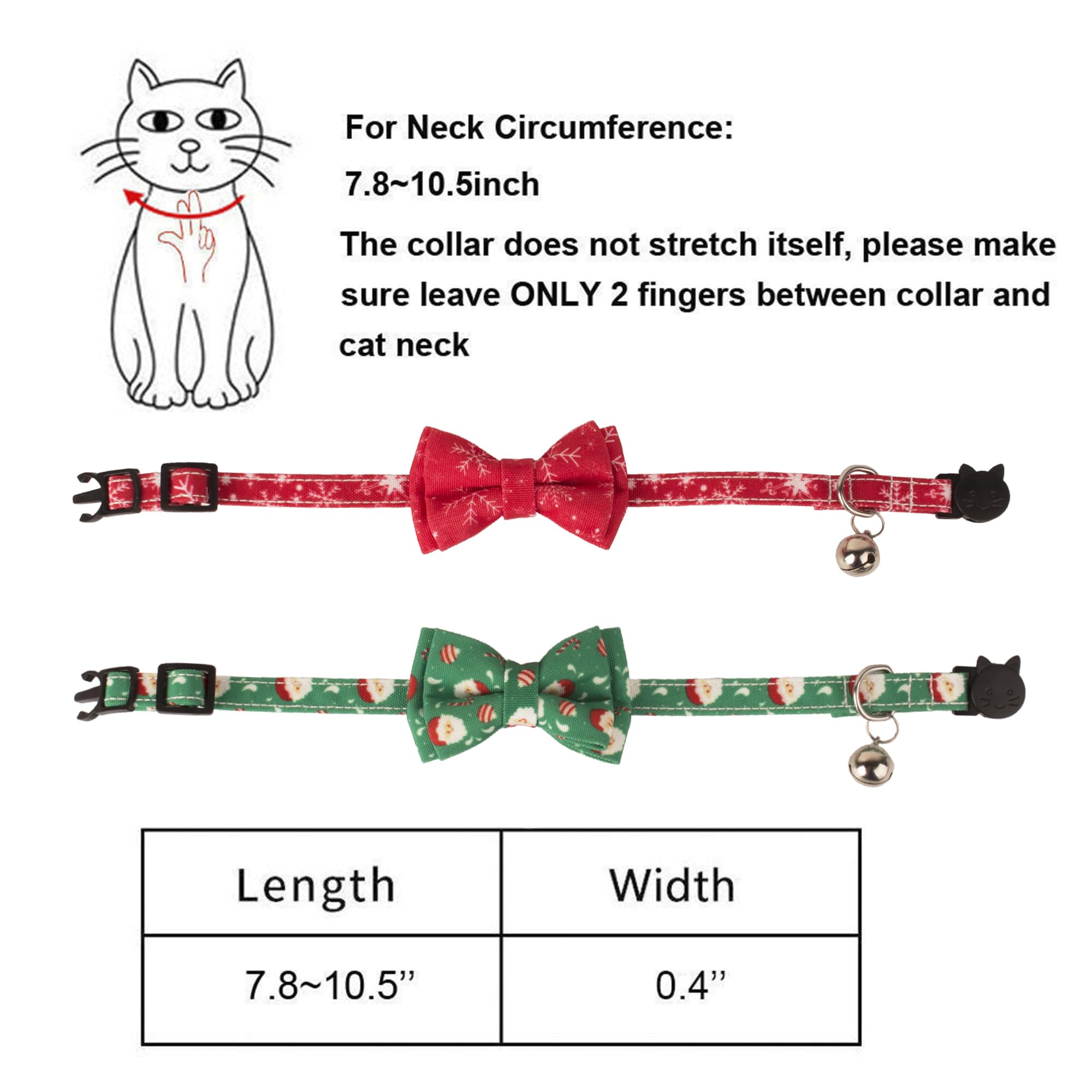 Adoggygo Christmas Cat Collar Breakaway With Bowtie Bell - 2 Pack Christmas Kitten Collar Santa Snowflake Kitten Collar With Rem