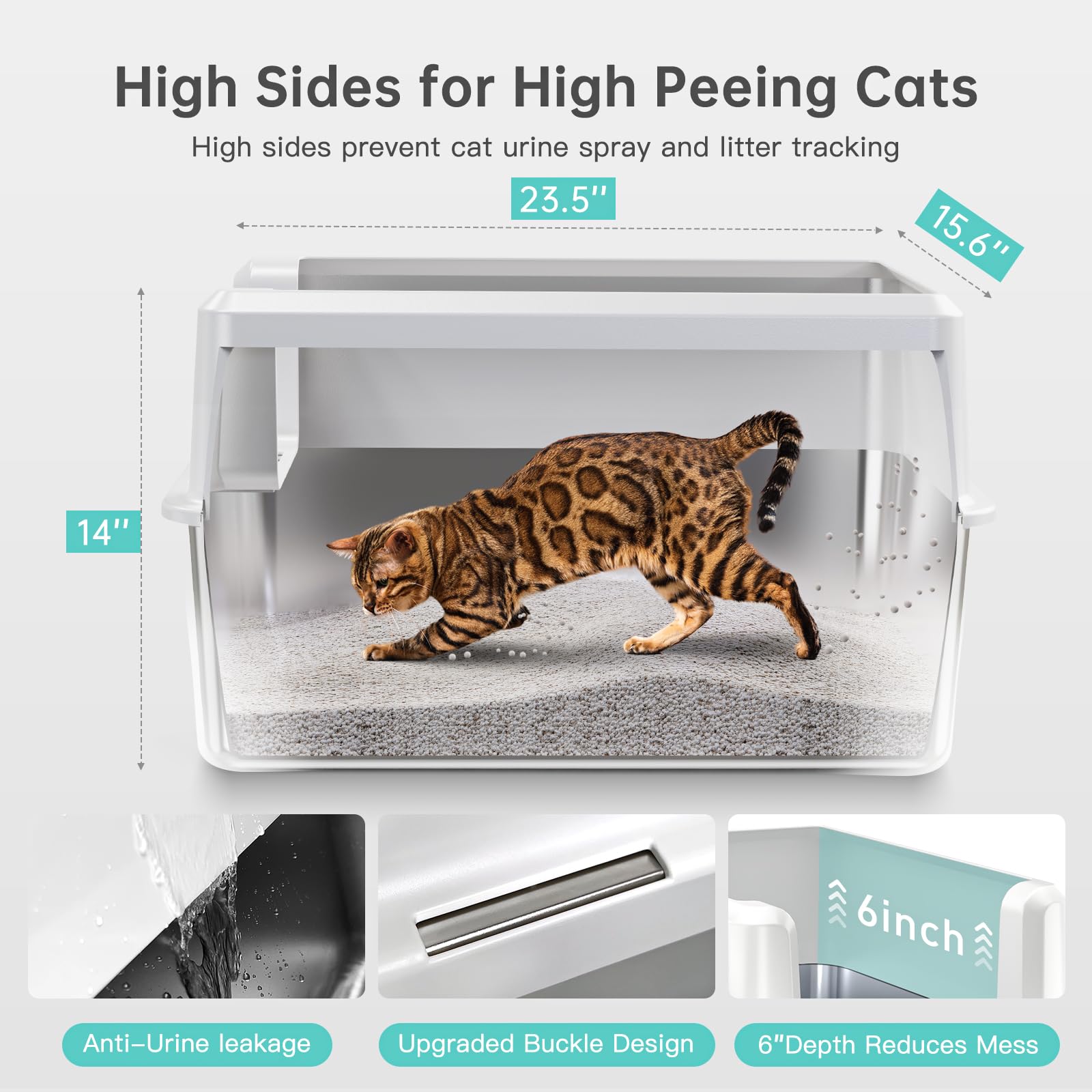Stainless Steel Litter Box With Lid, 14    Xl Stainless Steel Cat Litter Box Enclosure, Extra Large Metal Cat Box, Non-Sticky, A