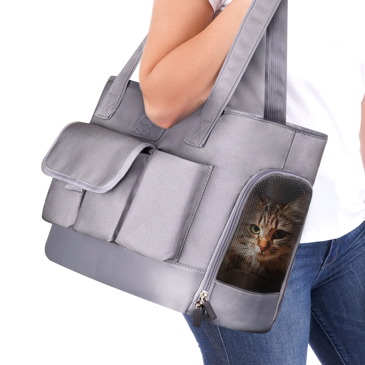 Johomviin Dog Carrier, Cat Carrier, Pet Carrier, Foldable Waterproof Premium Oxford Cloth Dog Purse, Portable Bag Carrier For Small To Medium Cat And Small Dog（Grey）