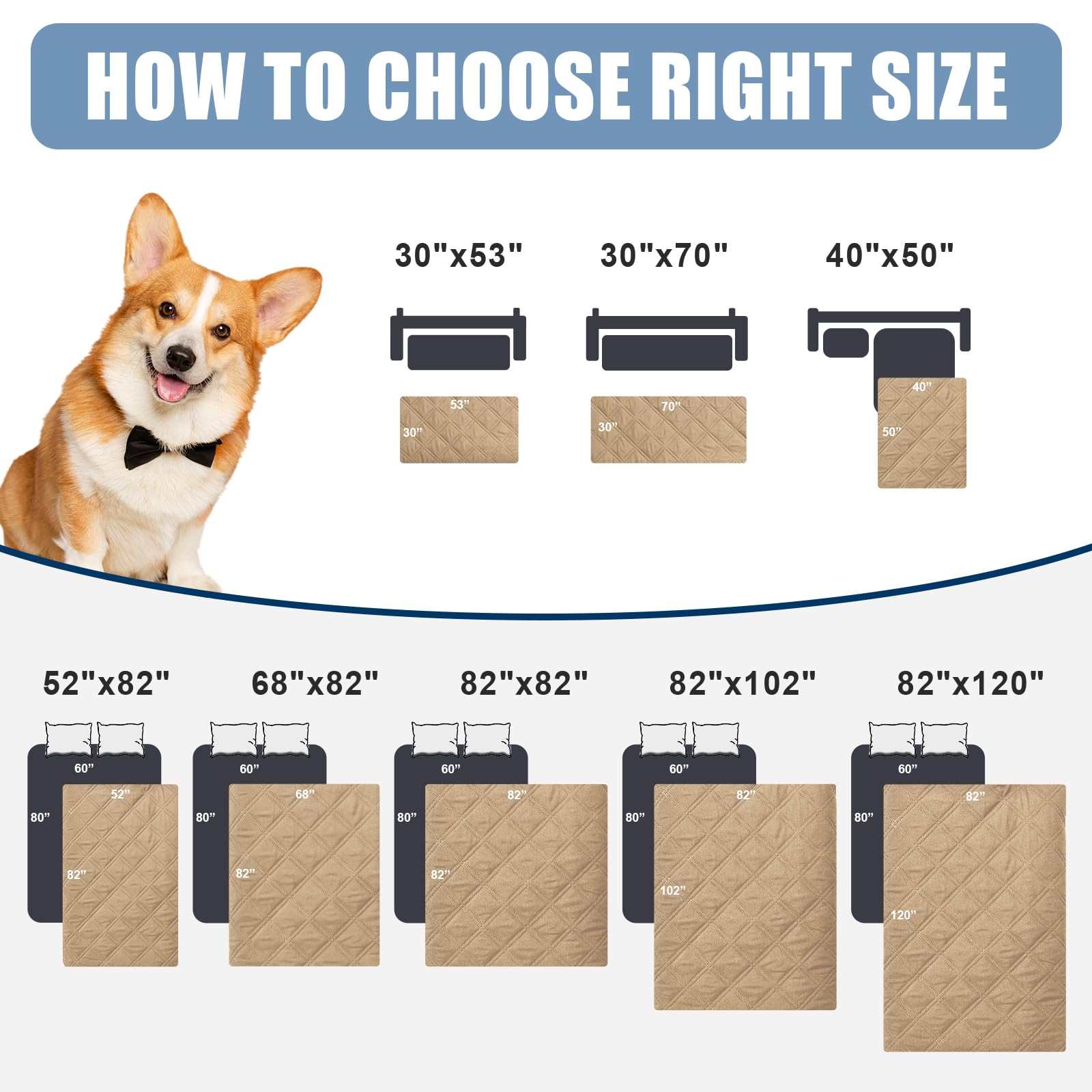 Smiry Waterproof Dog Blanket, Reversible Dog Bed Cover Pet Blanket, Soft Pet Couch Covers For Sofa Washable, Bed Couch Sofa Furniture Protector For Puppy Cat Kids (30'X70', Camel/Beige)