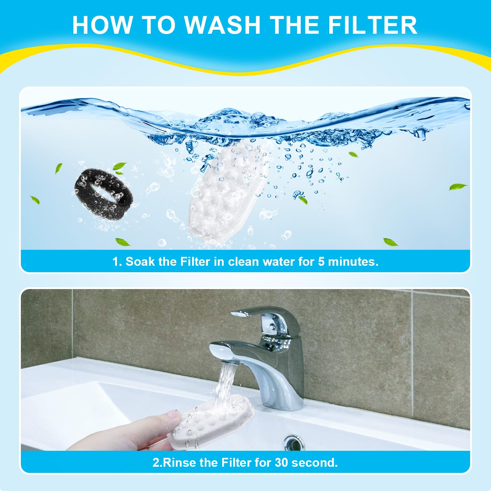 16 Pcs Cat Water Fountain Filters Replacement & Pre-Filter Sponges For 108Oz/3.2 Stainless Steel Pet Water Fountain With Water L