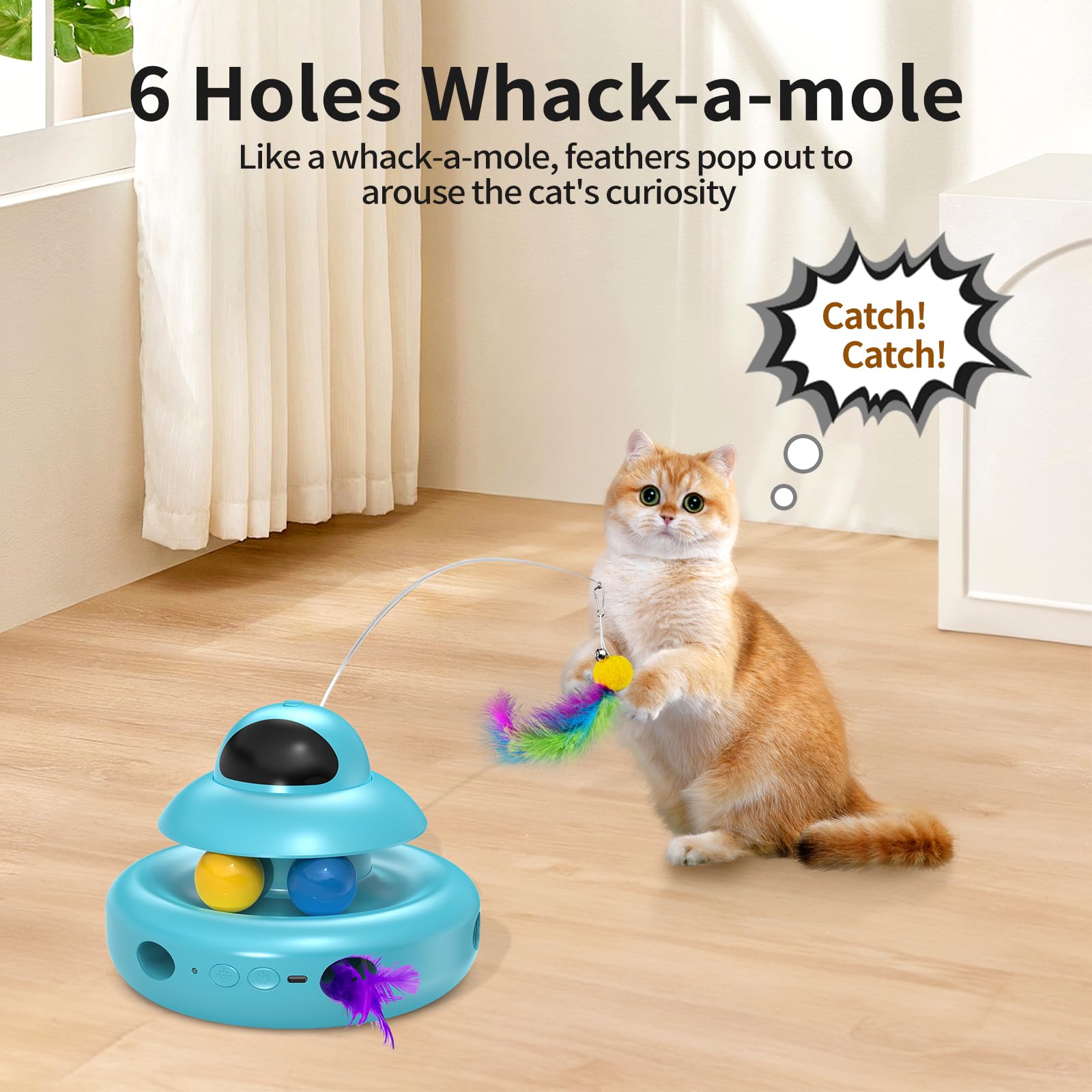 Mohaya Cat Toys,4-In-1 Automatic Kitten Toy For Bored Indoor Adult Cats,Lectric Flying Butterfly,Whack A Mole,Feather Track Ball