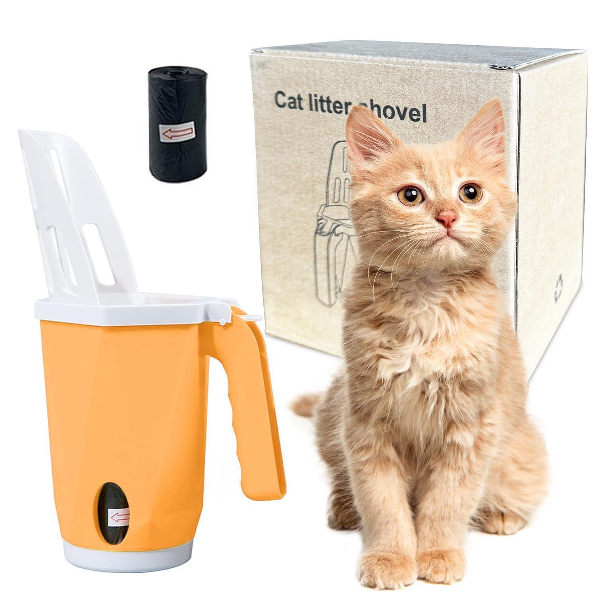 Generic Poop Scoop For Kitty Litter, Handheld Portable For Cats And Dogs Built In Bag Dispensor With Roll, Mess Free No Touch Po