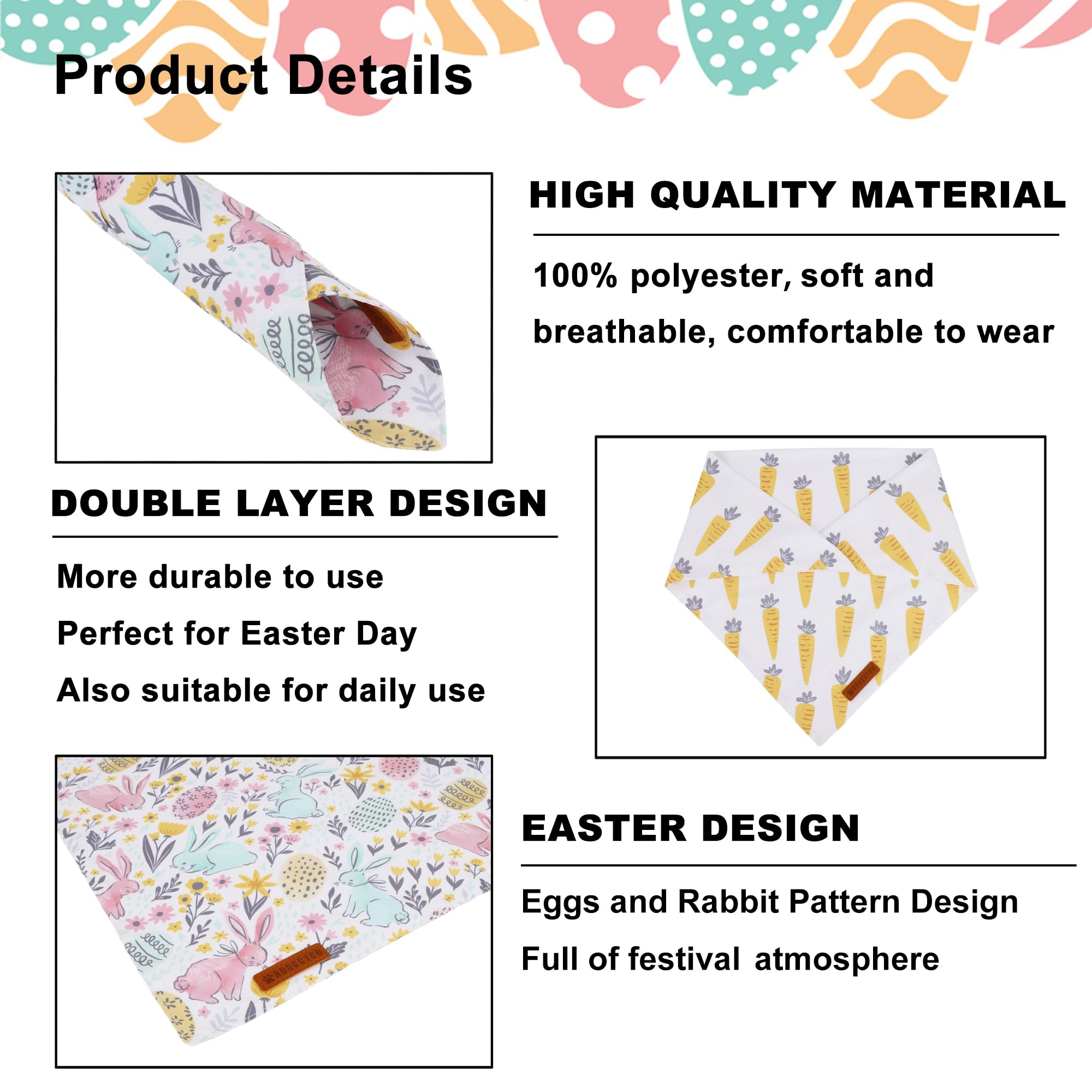 Adoggygo Easter Dog Bandana, Carrot Rabbit Pet Scarf, Premium Durable Fabric, Easter Bandanas For Medium Large Dogs Pets (Large)