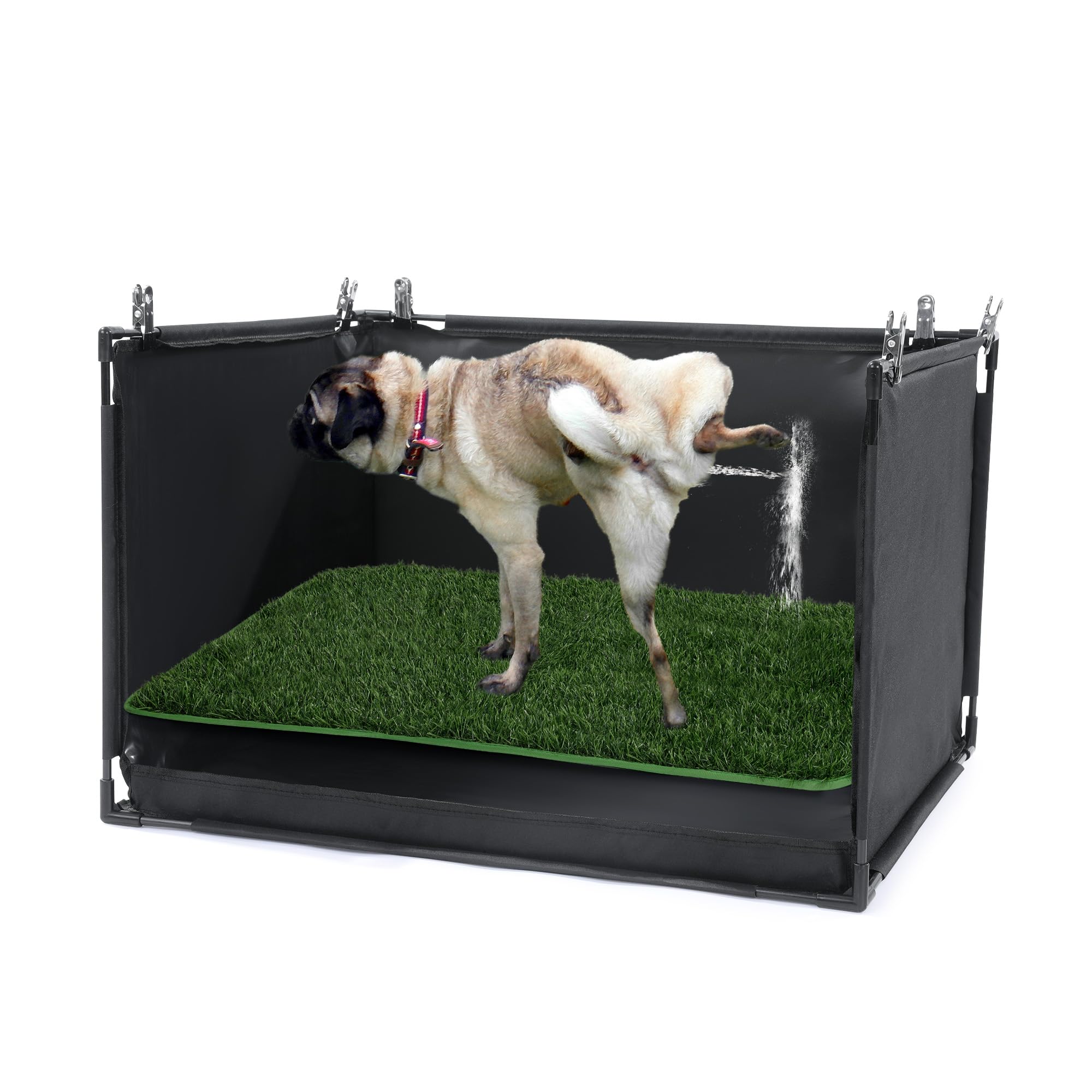 MABOZOO Dog Pee Pad Holder with Artificial Grass, 25 * 21 * 15.7 in Foldable Indoor Dog Potty Tray with Hemmed Edge, No Spill Pe