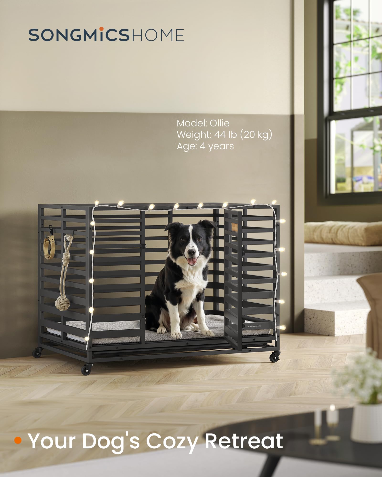 Songmics Home Heavy-Duty Dog Crate, Xl Dog Cage For Large Dogs, Indoor Expandable Dog Kennel, Removable Tray And Door, Lockable