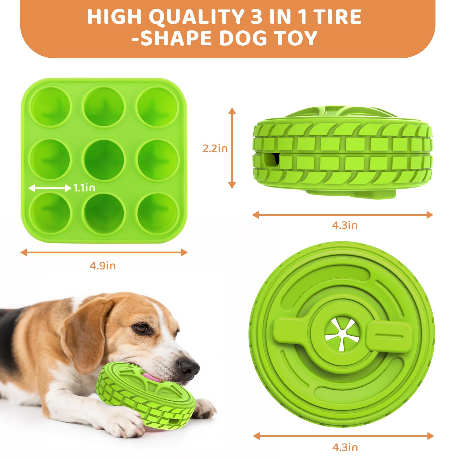 DFQ Interactive Dog Chew Toys,Durable Tire-Shape Puzzle with Treat Enrichment and Food Stick Holder for Aggressive Chewers,Licka