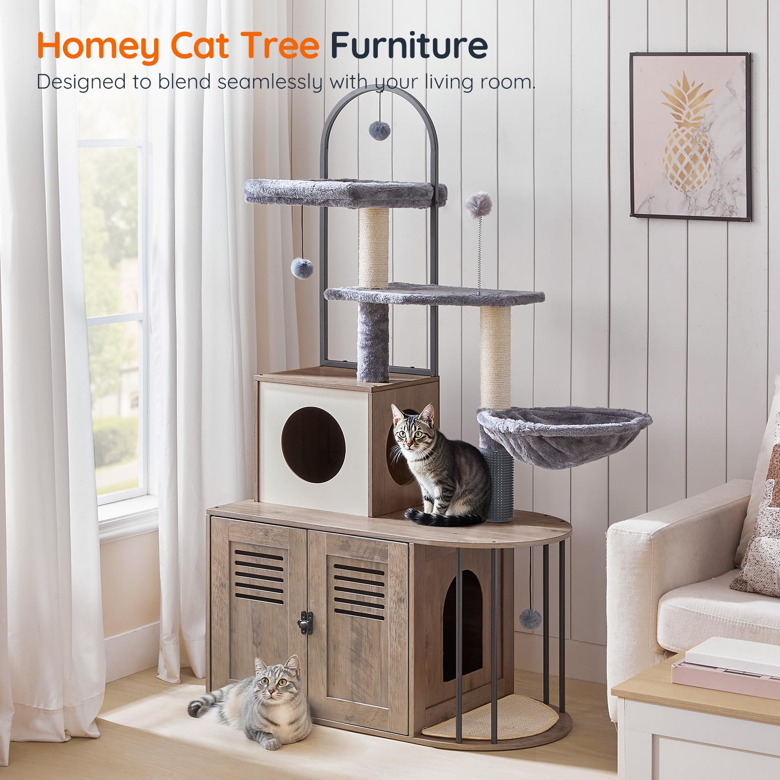 Hoobro Cat Tree With Litter Box Enclosure, Arched All-In-One 31.5' Cat Tower With Hidden Litter Box Furniture For Indoor Cats,