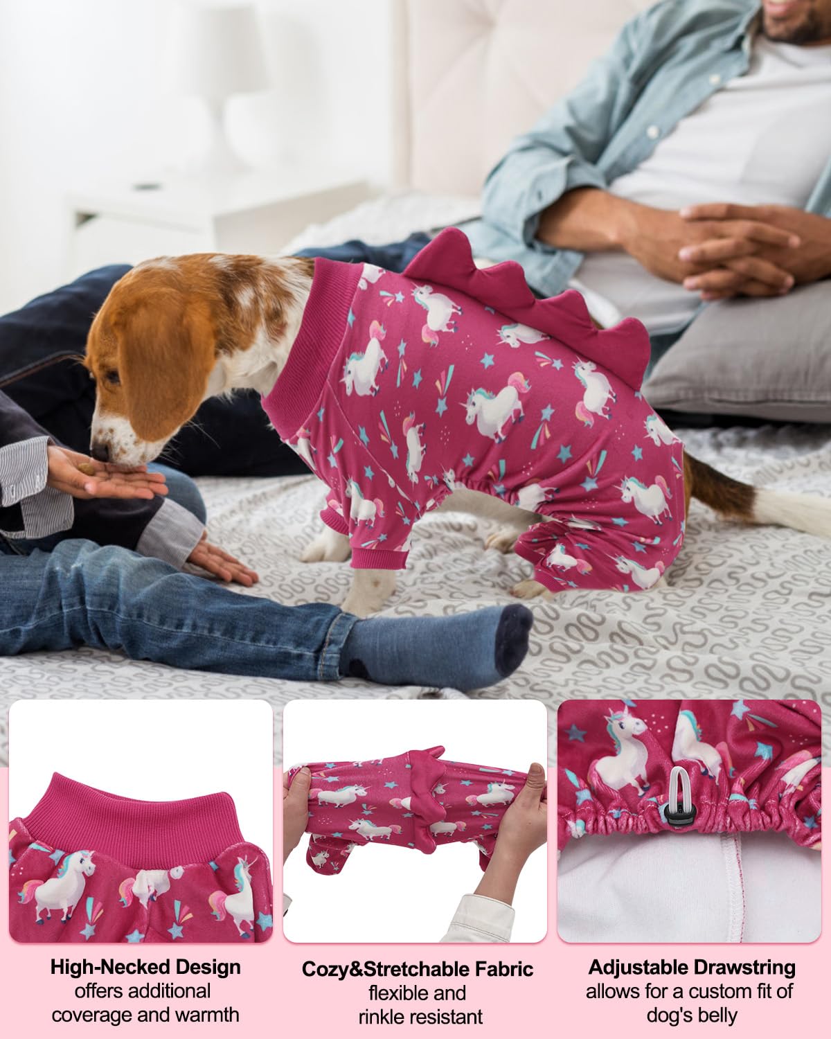 Cutebone Unicorn Costume Dog Pajamas, Stretchy Spandex Crystal Velvet Sleepwear Coat For Small Dogs, Soft & Warm Pet Outfit Clot