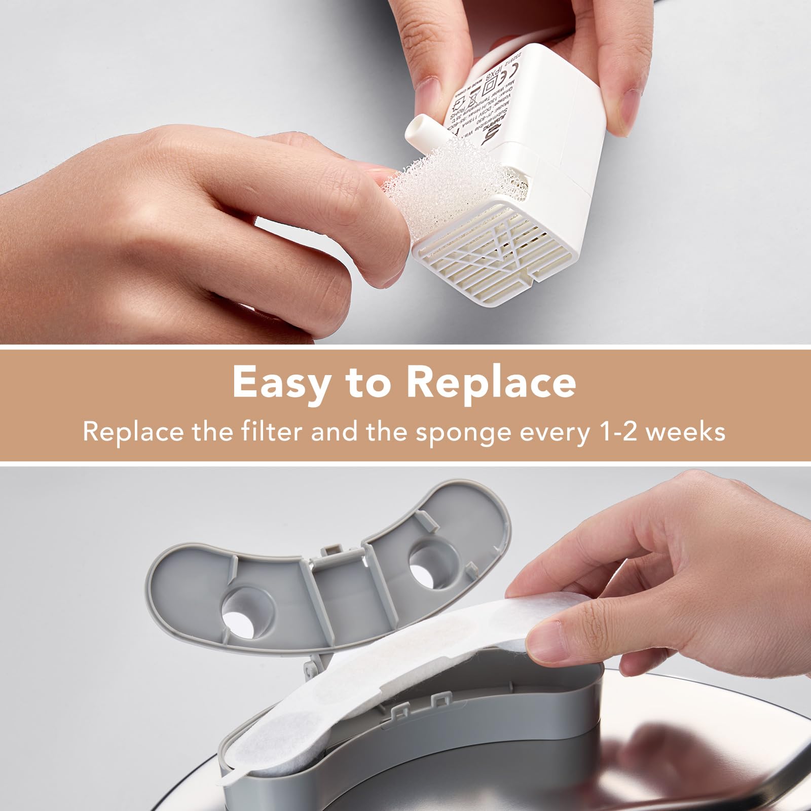 Smartoo Official 16 Packs Dog Water Filter Replacement And 16 Sponges With 1 Pump Holder For 7L/236Oz/1.8Gal Stainless Steel Dog