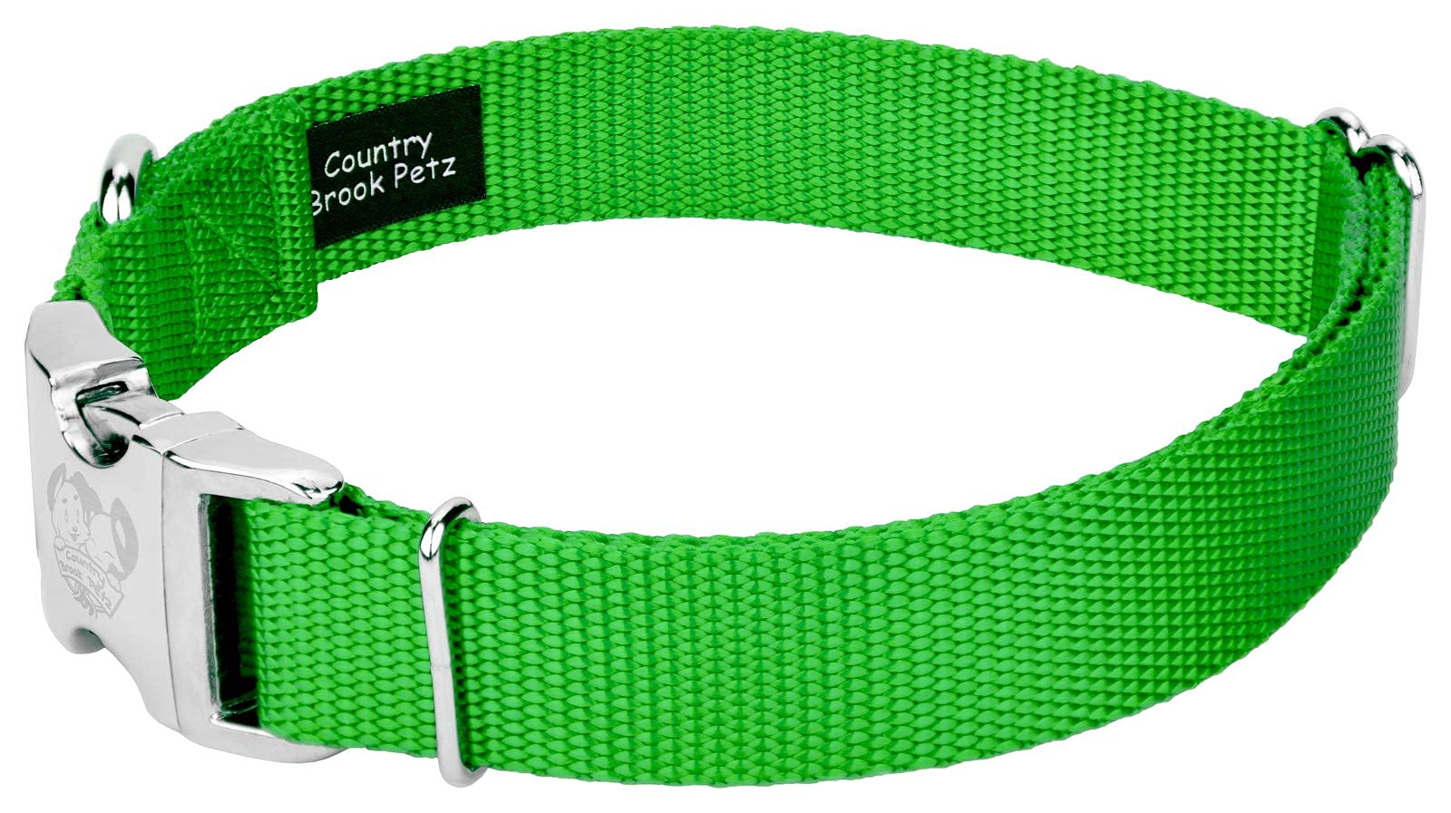 Country Brook Design - Vibrant 30+ Color Selection - Premium Nylon Dog Collar With Metal Buckle (Extra Large, 1 Inch, Hot Lime Green)