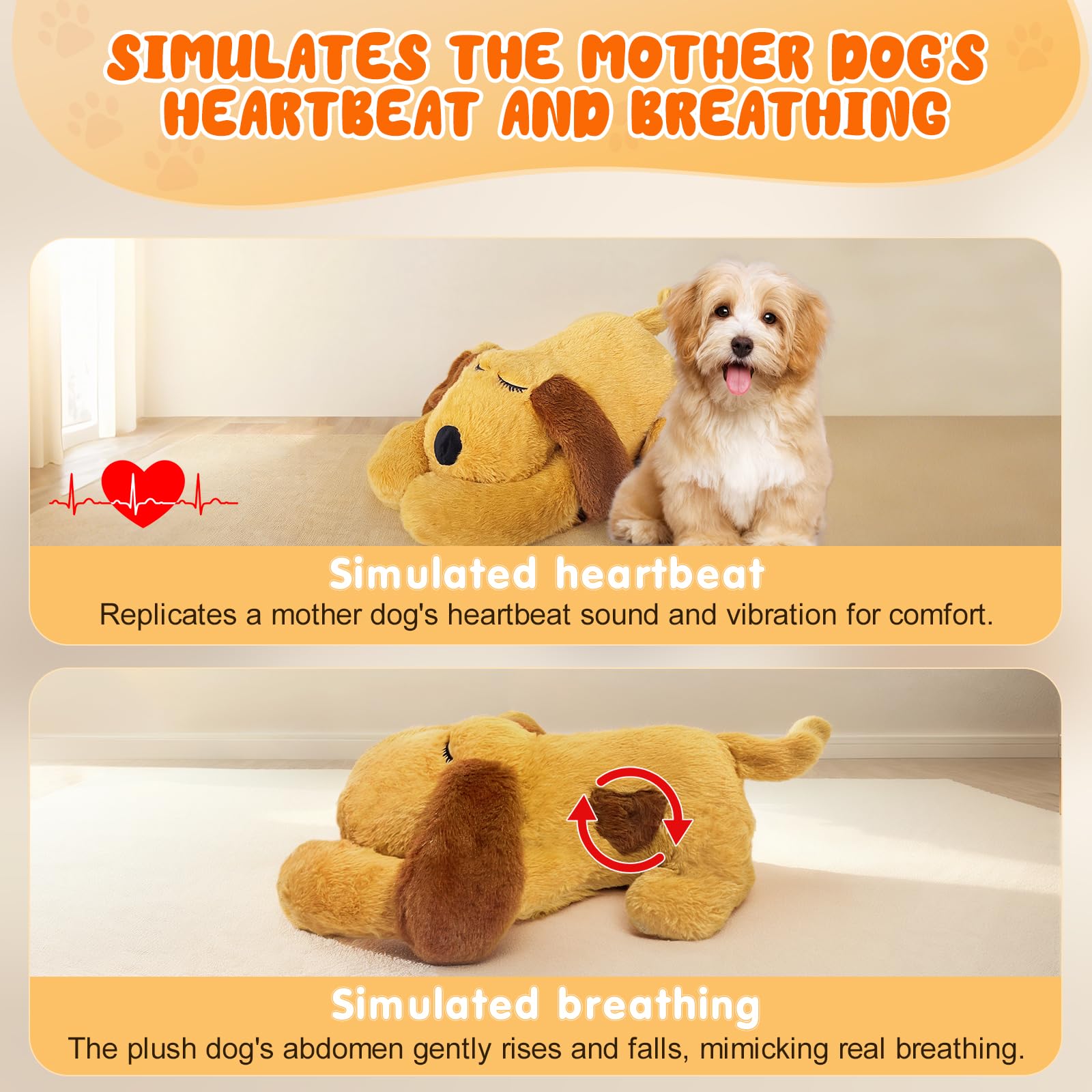 Dciaer 3-In-1 Heartbeat Puppy Toy, Simulates Breathing/Heartbeat/Warmth,Anxiety Relief, Sleep Aid For Puppy, Ideal For Crate Tra
