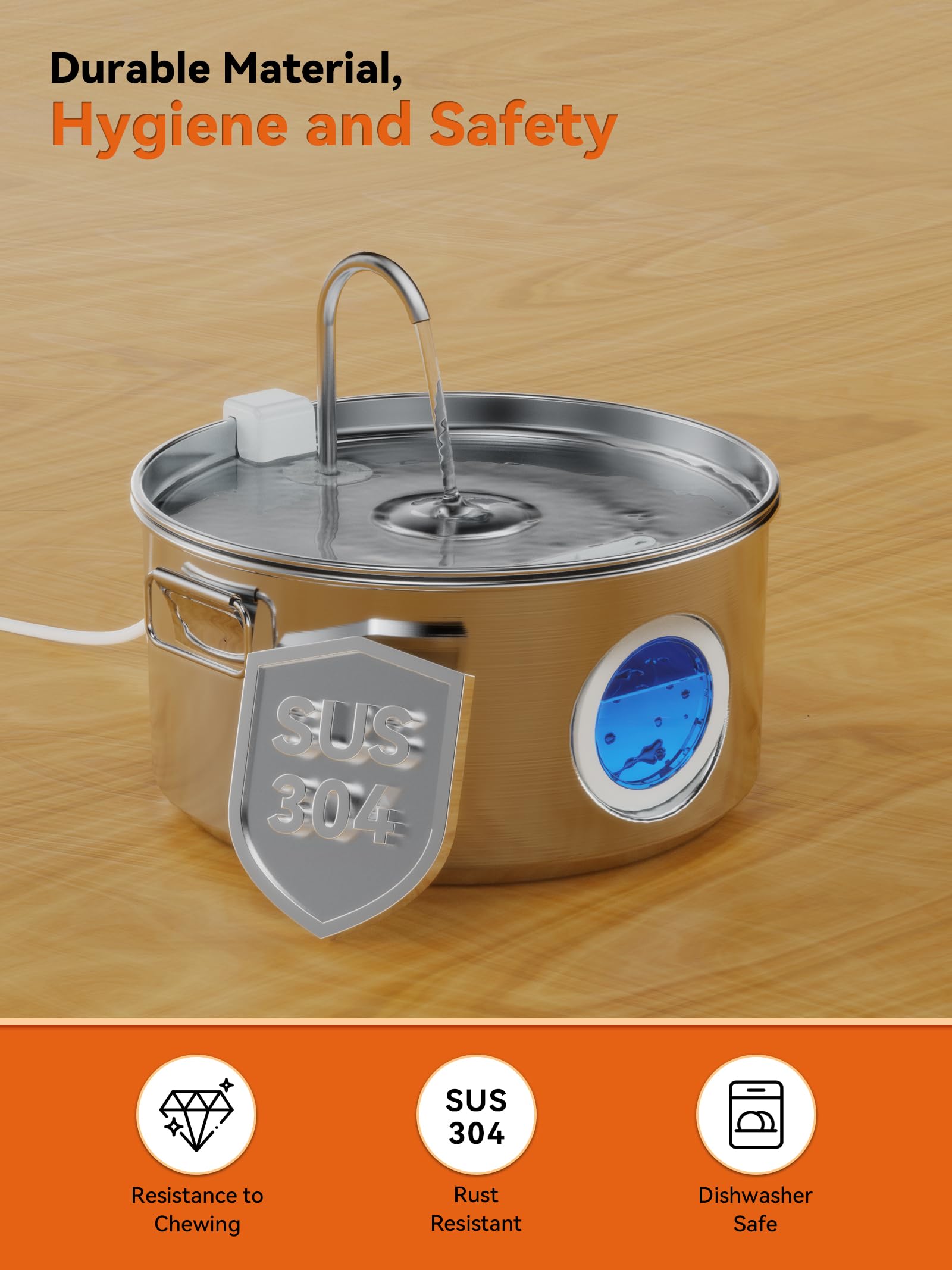 Dog Water Fountain for Large Dogs, 3.2Gal/406oz/12L Stainless Steel Pet Water Fountain, Quiet Dog Water Bowl Dispenser with Visi