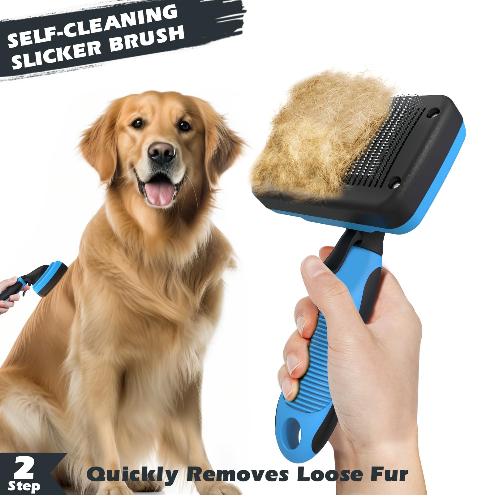 Augwind 3Pcs Dog Brush I Dog Brush For Shedding I Deshedding Dog Brush I Dog Bath Brush I Slicker Brush For Dogs I Dog Comb I Premium Pet Supplies (Blue Black)