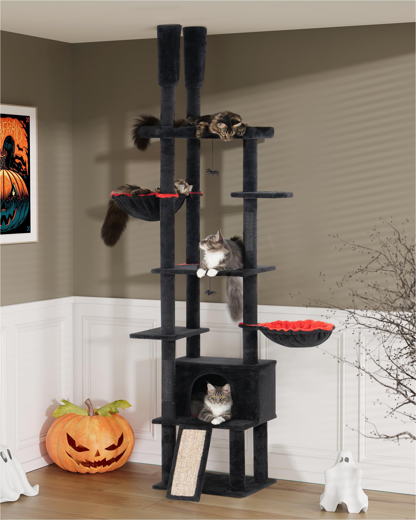 Aechonow Large Cat Tree Floor to Ceiling for Adult Cats, 86in-108in Heavy Duty Cat Tower, 18.9in Perch Bed Condo for Indoor Cat 