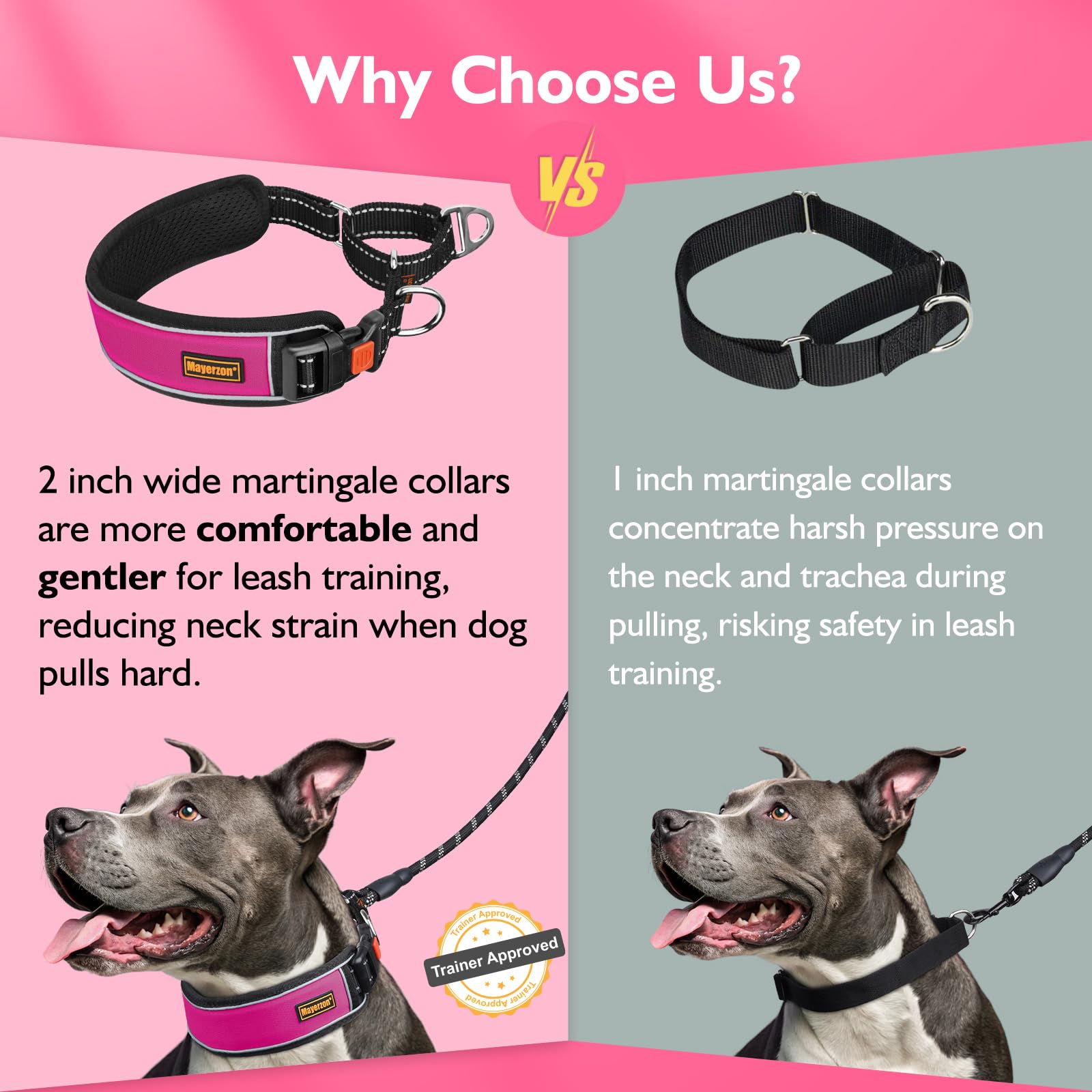 Mayerzon 2 Inch Wide Martingale Collar For Large Dogs, Patented No Pull Walking Training Dog Collar For Pitbull German Shepherd,