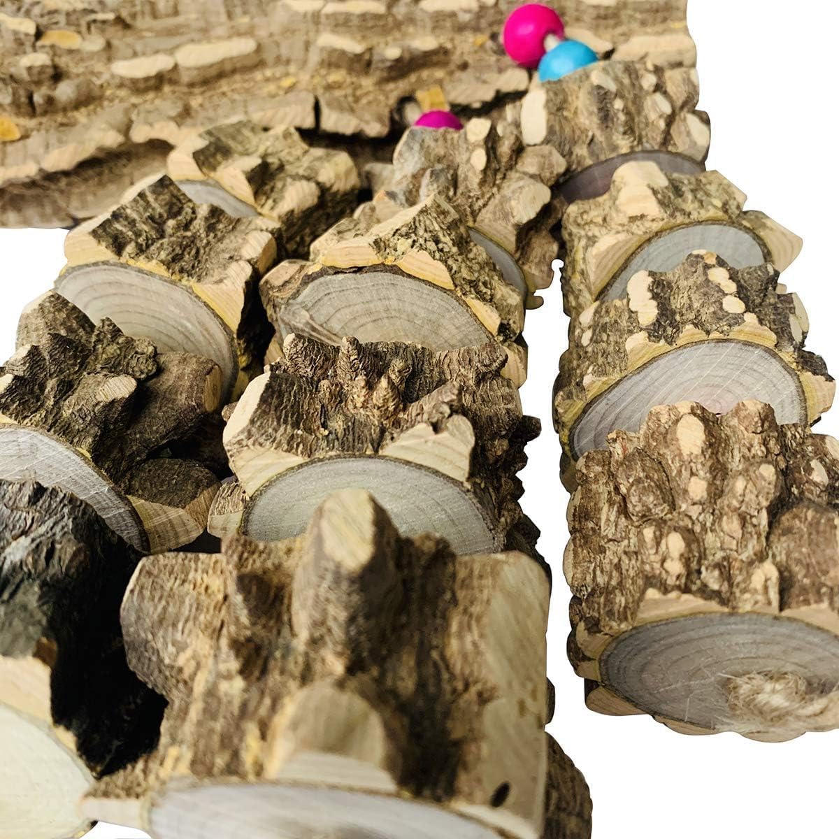 Pinvnby Large Parrot Toys Natural Wood Bird Chewing Toys Parakeet Cage Hammock Hanging Toy For African Grey Macaws Cockatoos Eclectus Amazon Parrot Birds