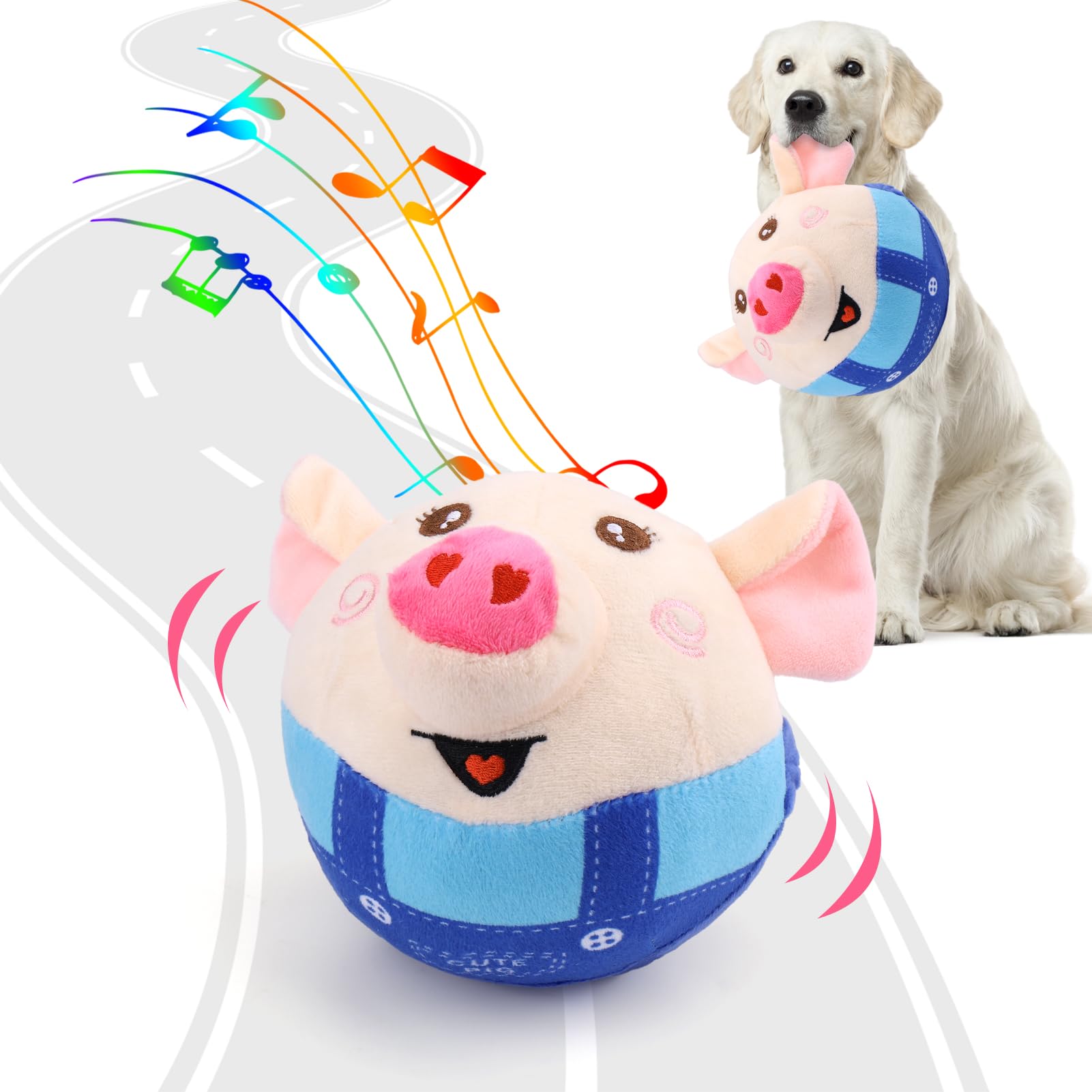 Baborui Interactive Dog Toys Pig, Jumping Squeaky Dog Toys With Recording And Music Modes, Rechargeable Moving Dog Chew Toys For