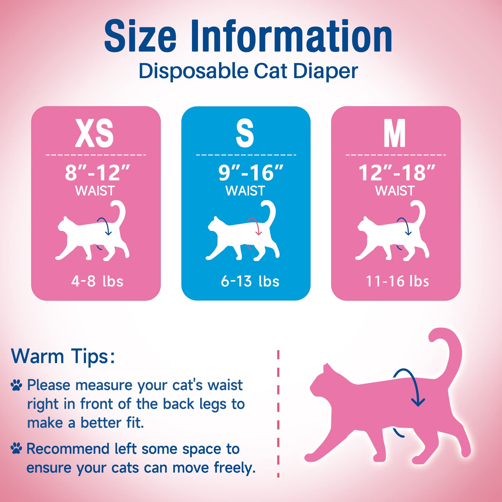 Pet Soft Disposable Cat Diapers - Diapers For Female & Male Cats, Puppy Doggie Diapers For Female Dogs With Adjustable Foam Tail Hole, 24Pcs Small