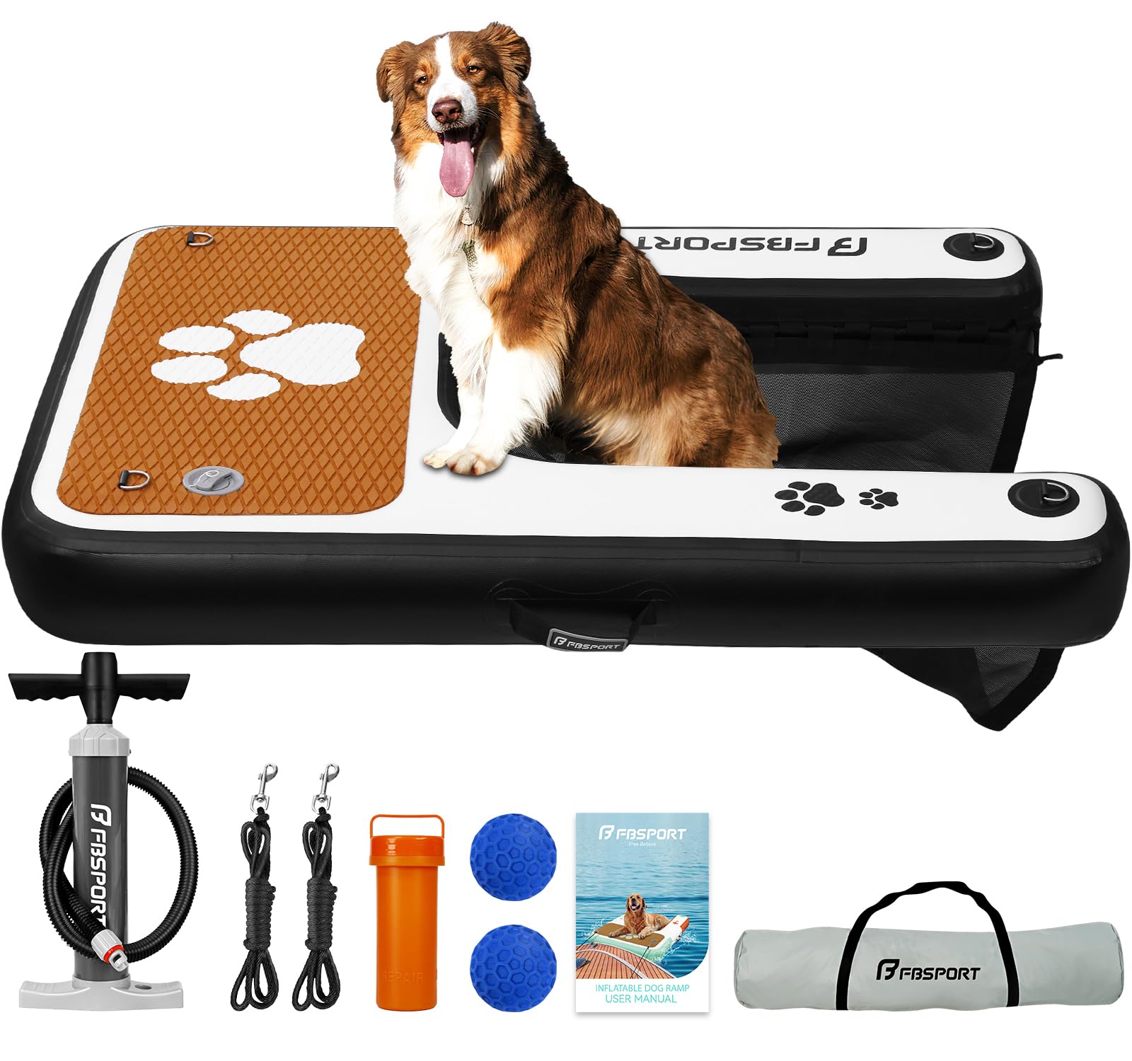Fbsport Dog Pool Boat Ramp Inflatable, Non-Slip Eva Dog Dock Water Ramp Ladder For Lake, Floating Safe Puppy Boat Stairs Up To 2