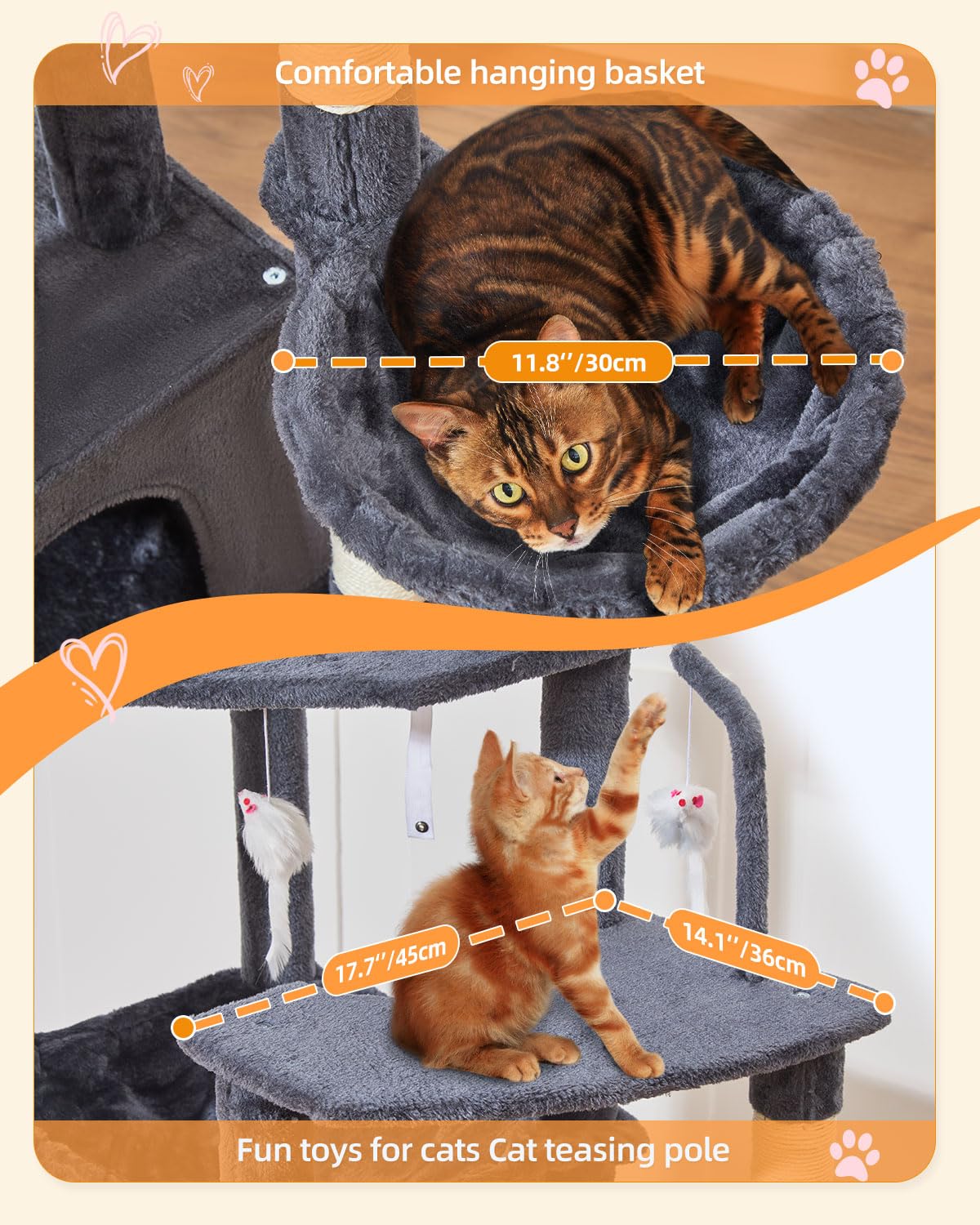 Taoqimiao MS032G 83In Cat Tree for Indoor Cats Large Adult, XXL-Cat Tower, Suitable 20lb+ Heavy Duty Large Cats, 2 Luxurious Cat